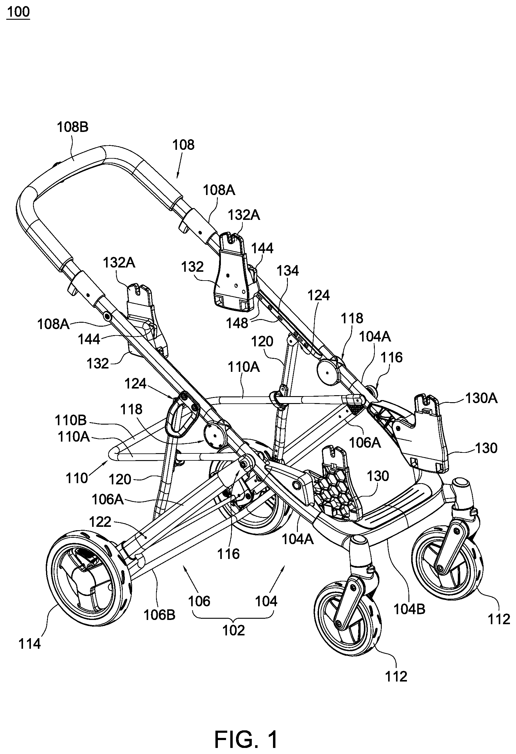 Patent US12377900 Figure 1 – Child stroller apparatus