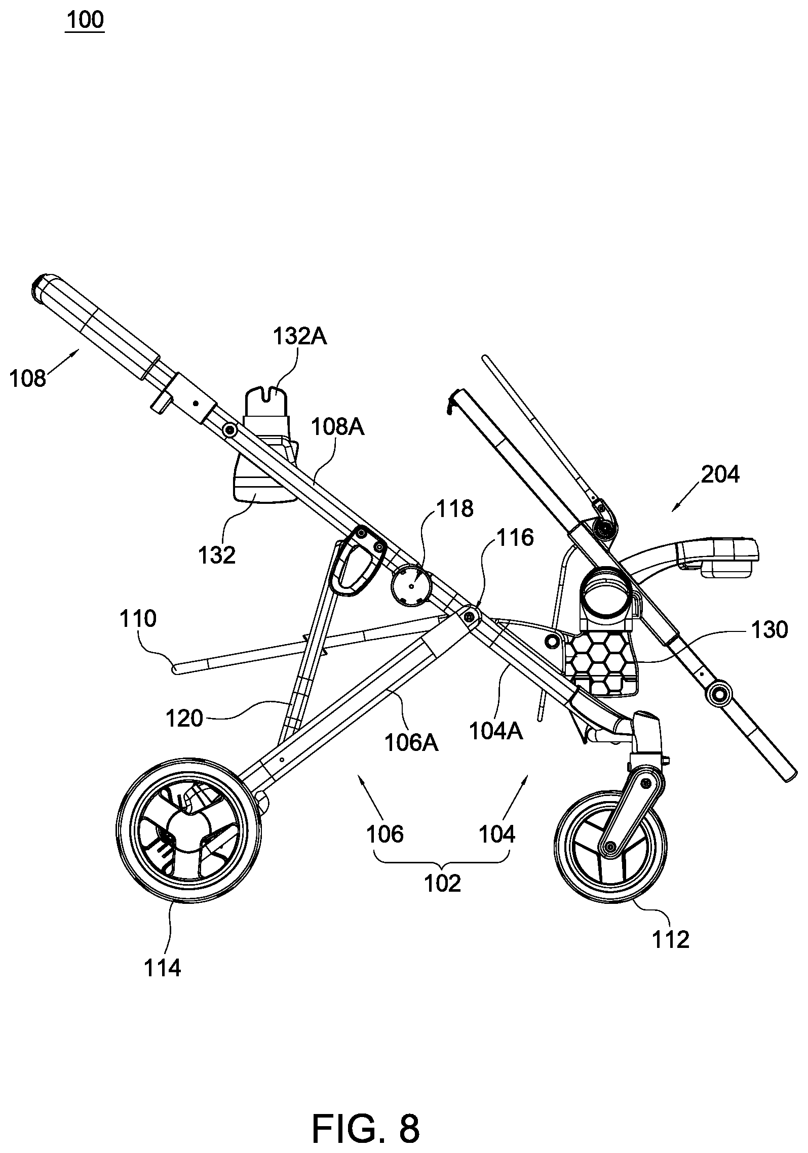 Patent US12377900 Figure 8 – Child stroller apparatus