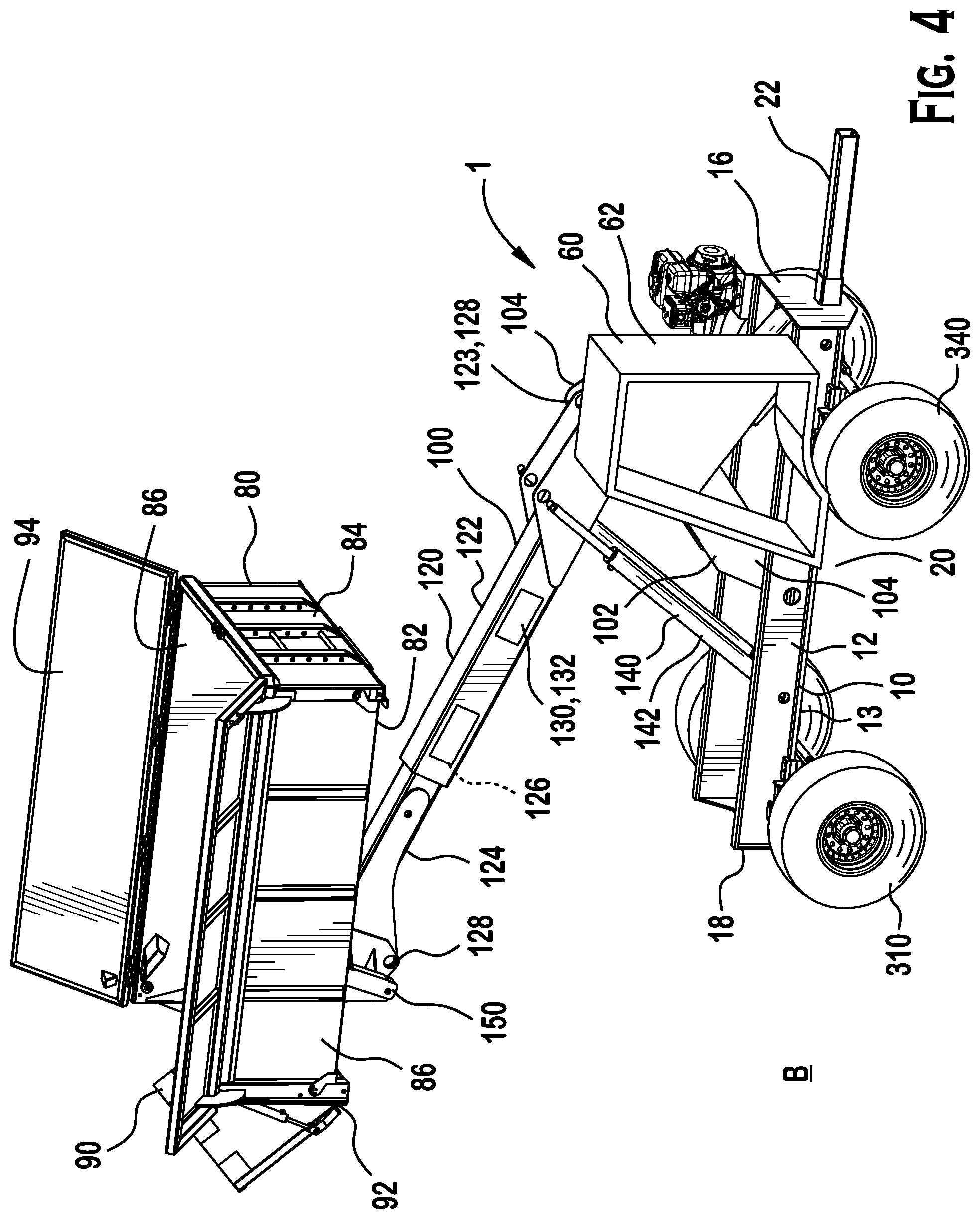 Patent US12377922 Figure 4 – Self-propelled tandem axle trailer