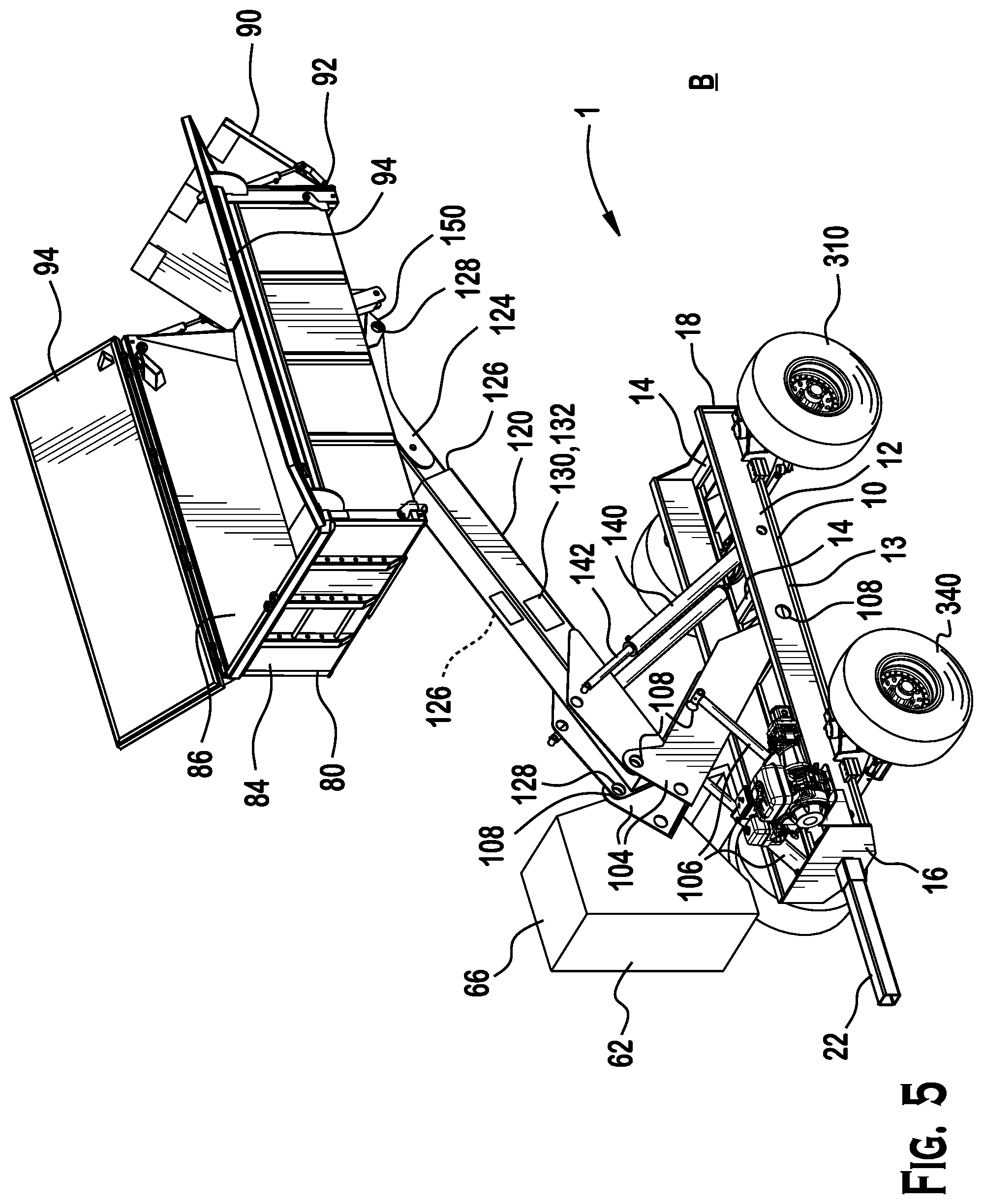 Patent US12377922 Figure 5 – Self-propelled tandem axle trailer