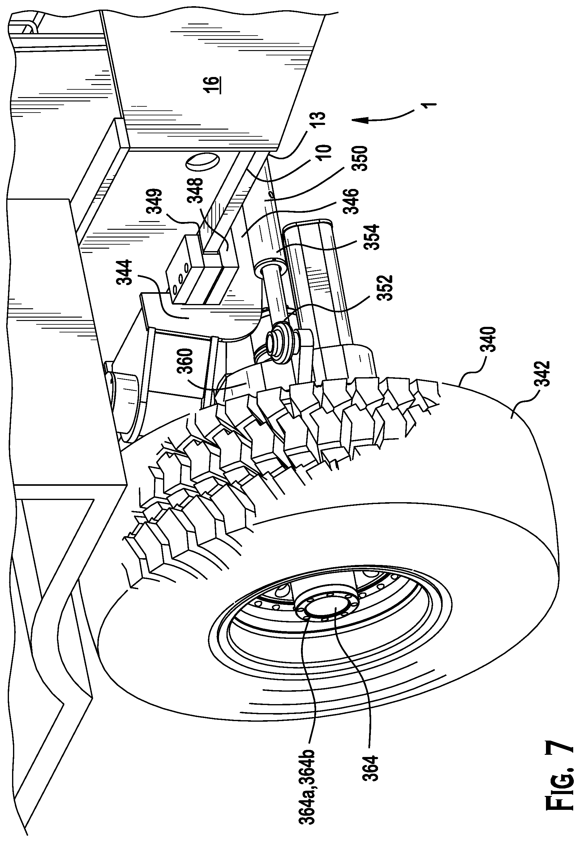 Patent US12377922 Figure 7 – Self-propelled tandem axle trailer