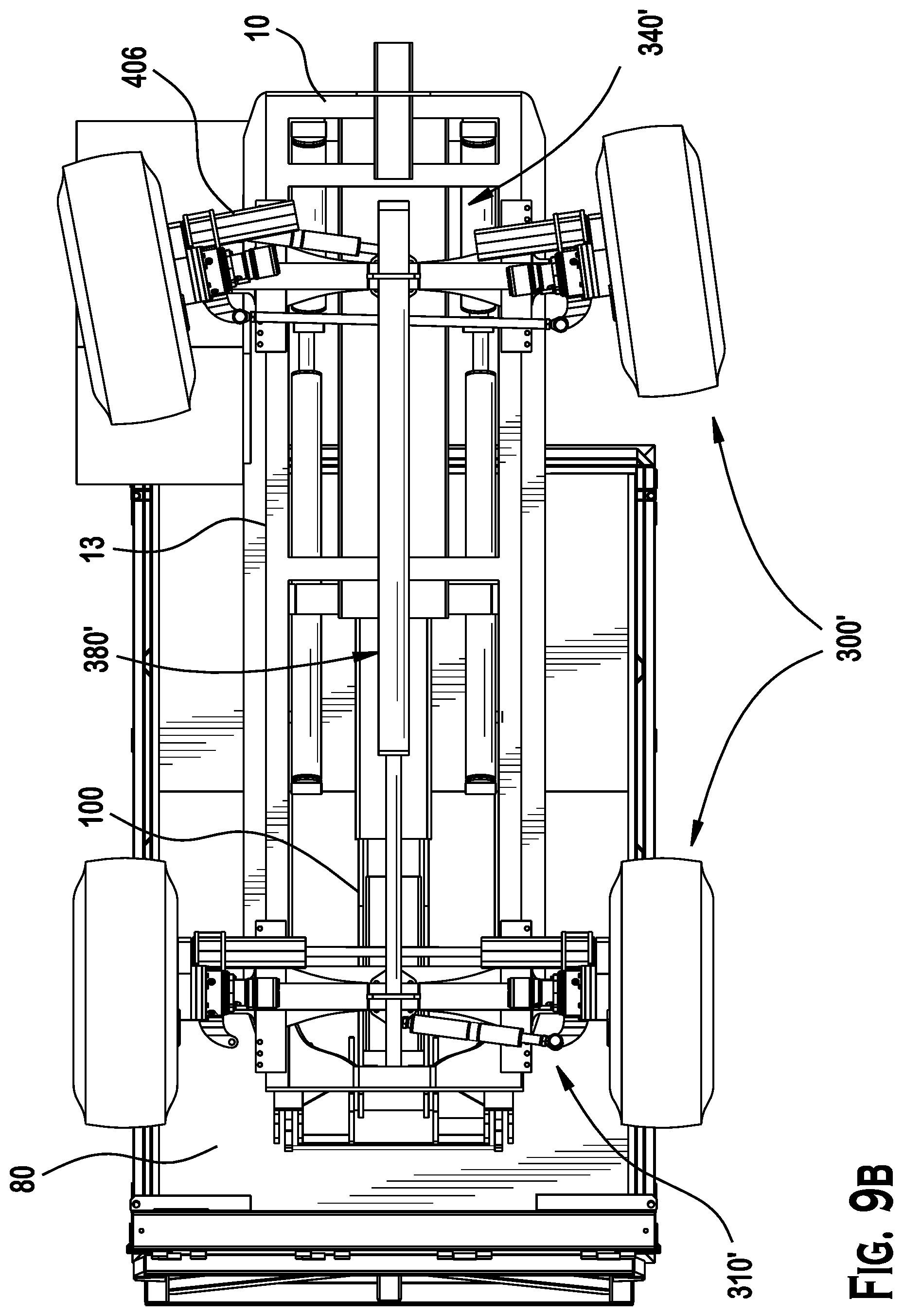 Patent US12377922 Figure 10 – Self-propelled tandem axle trailer