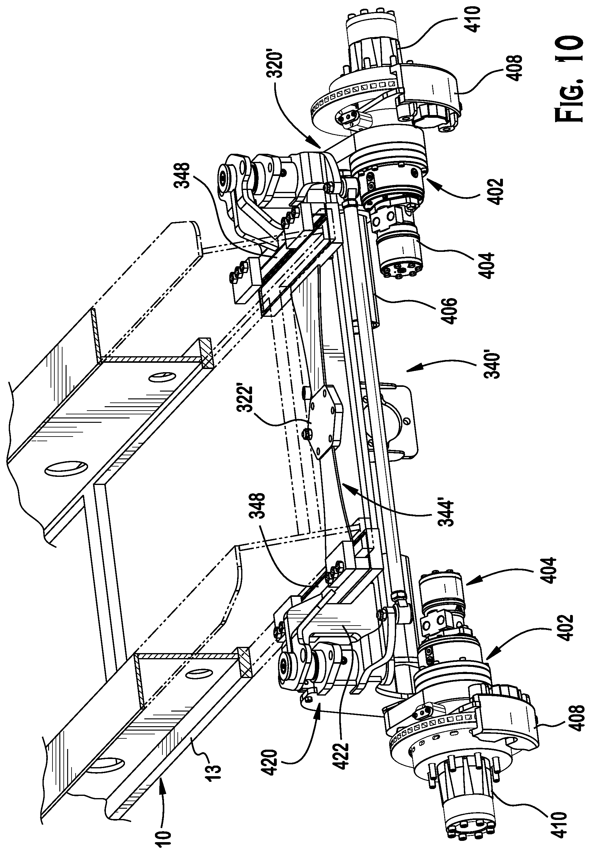Patent US12377922 Figure 11 – Self-propelled tandem axle trailer