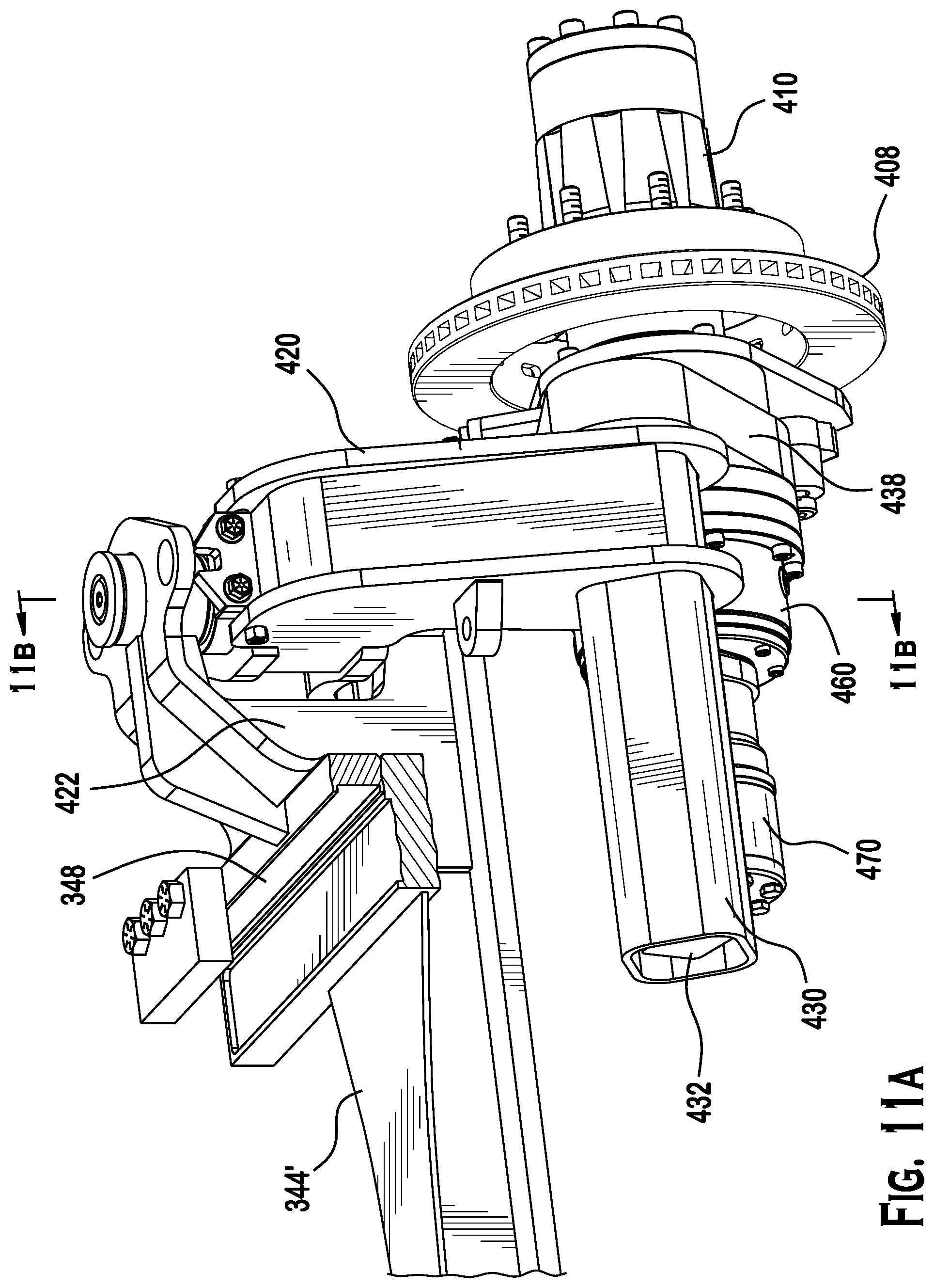 Patent US12377922 Figure 12 – Self-propelled tandem axle trailer