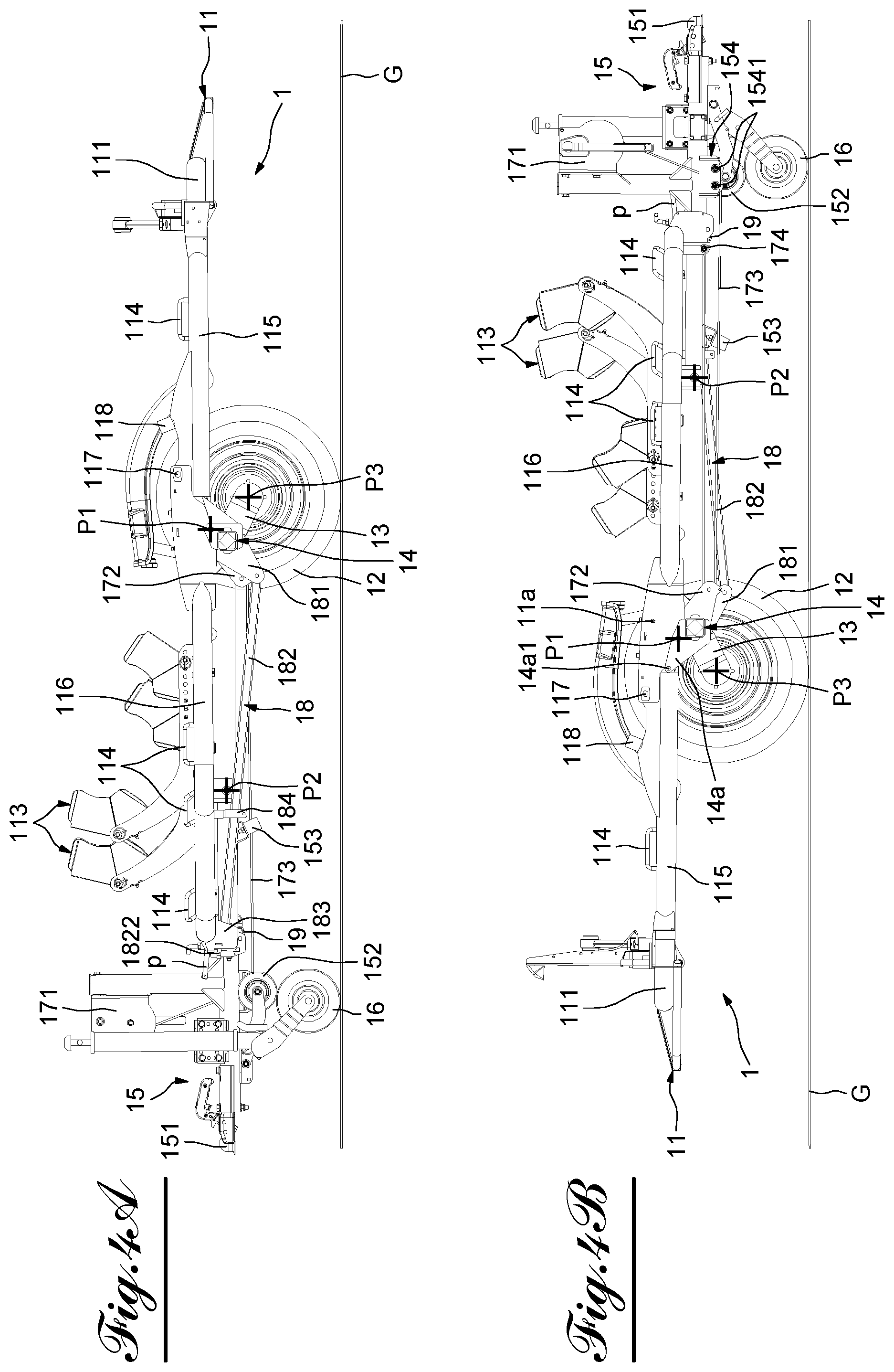Patent US12377923 Figure 4 – Transport trailer comprising a system for tilting and righting its deck