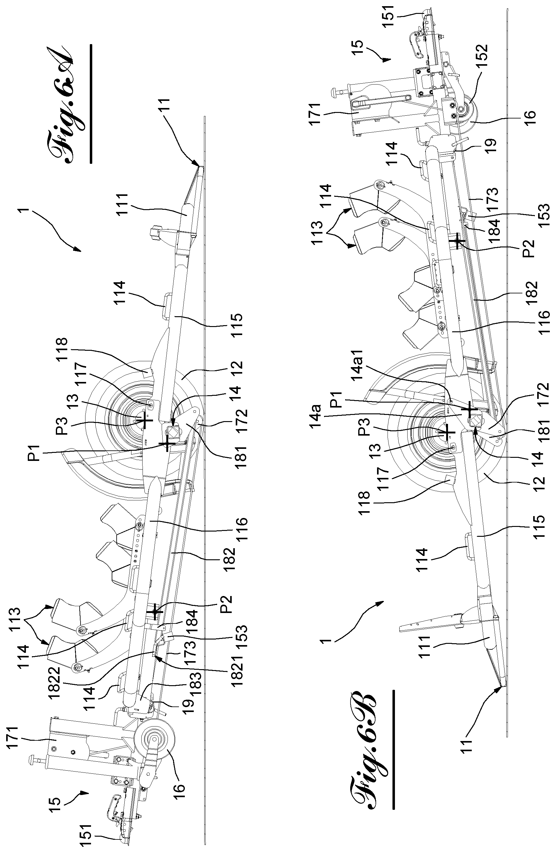 Patent US12377923 Figure 6 – Transport trailer comprising a system for tilting and righting its deck