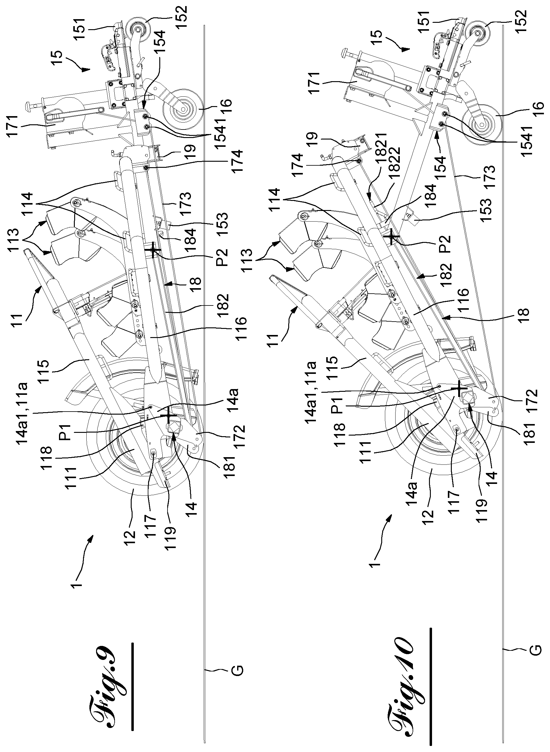 Patent US12377923 Figure 9 – Transport trailer comprising a system for tilting and righting its deck