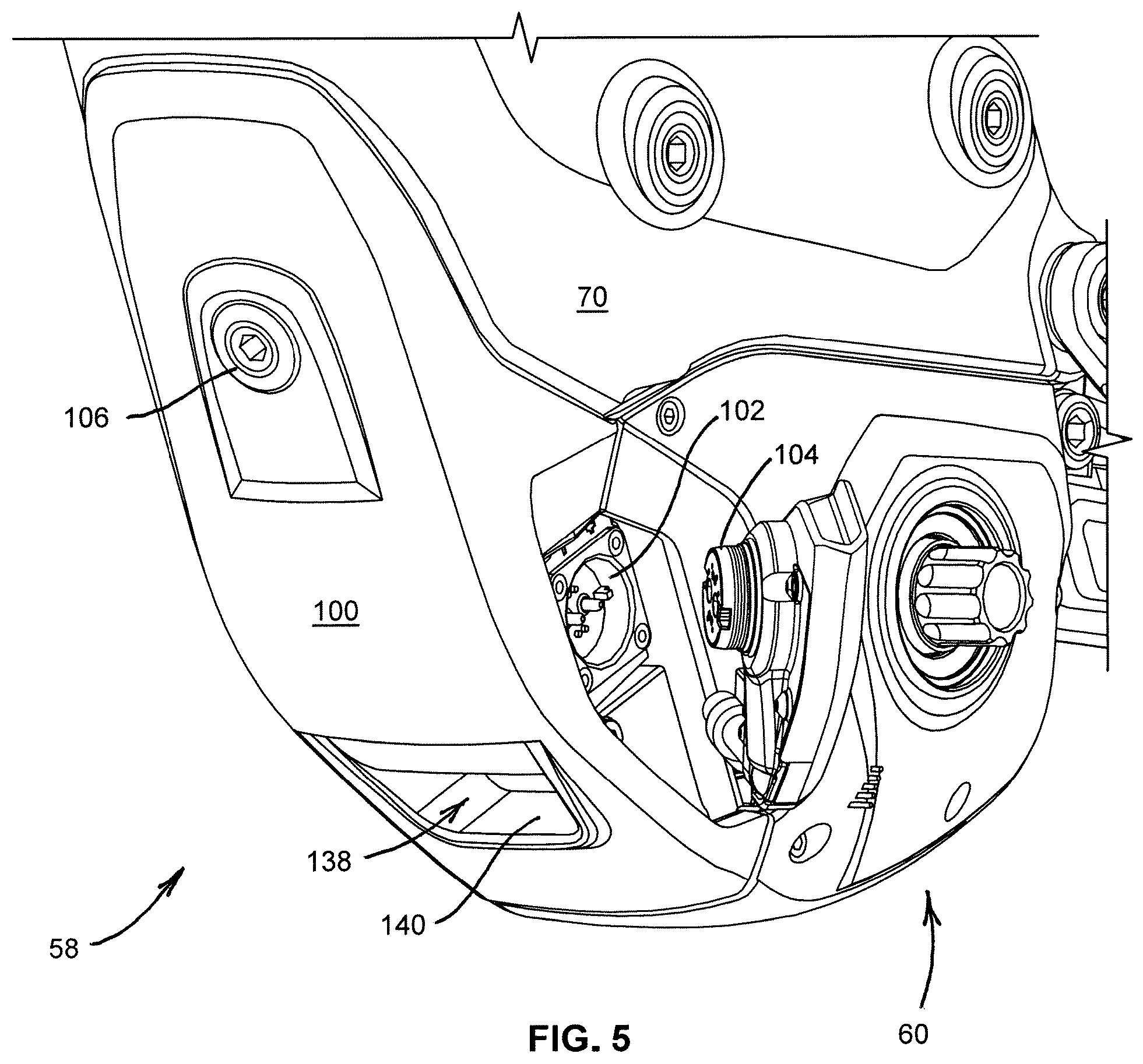 Patent US12377934 Figure 5 – Bicycle with battery, motor and motor mount, wire routing, speed sensor, and dropper seat post