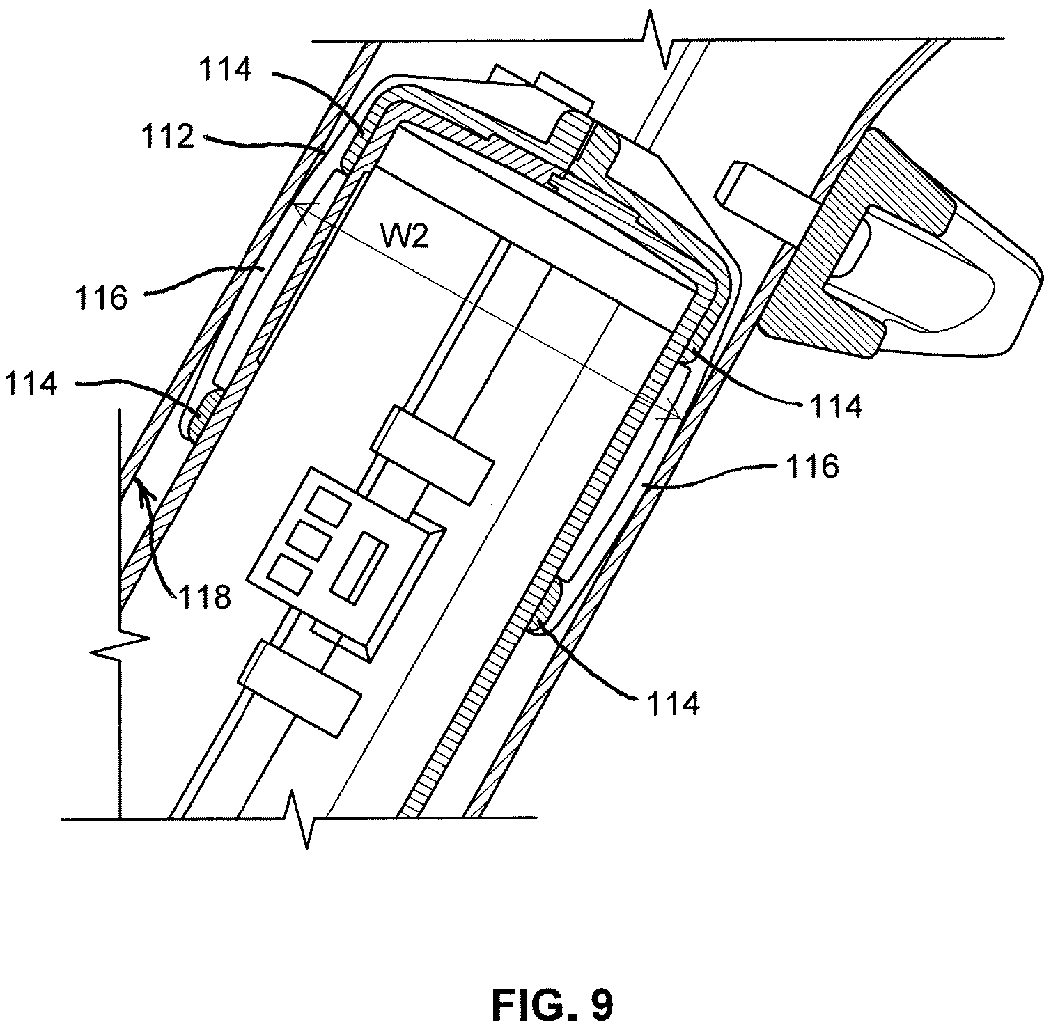 Patent US12377934 Figure 9 – Bicycle with battery, motor and motor mount, wire routing, speed sensor, and dropper seat post