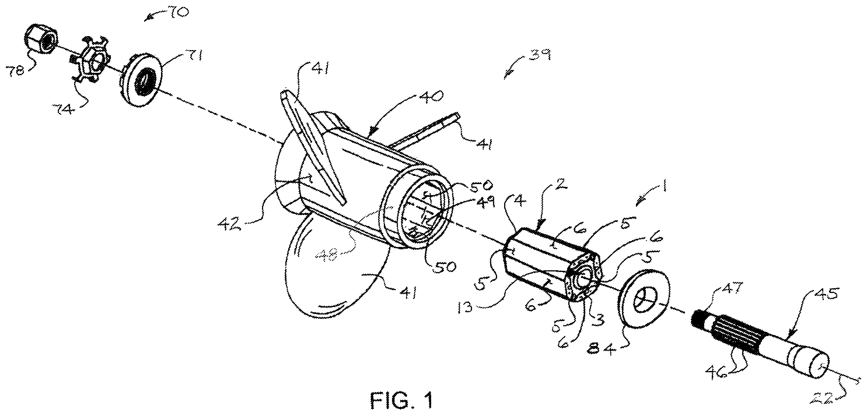 Patent US12377945 Figure 1 – Marine propellers with compression spring sleeve assemblies