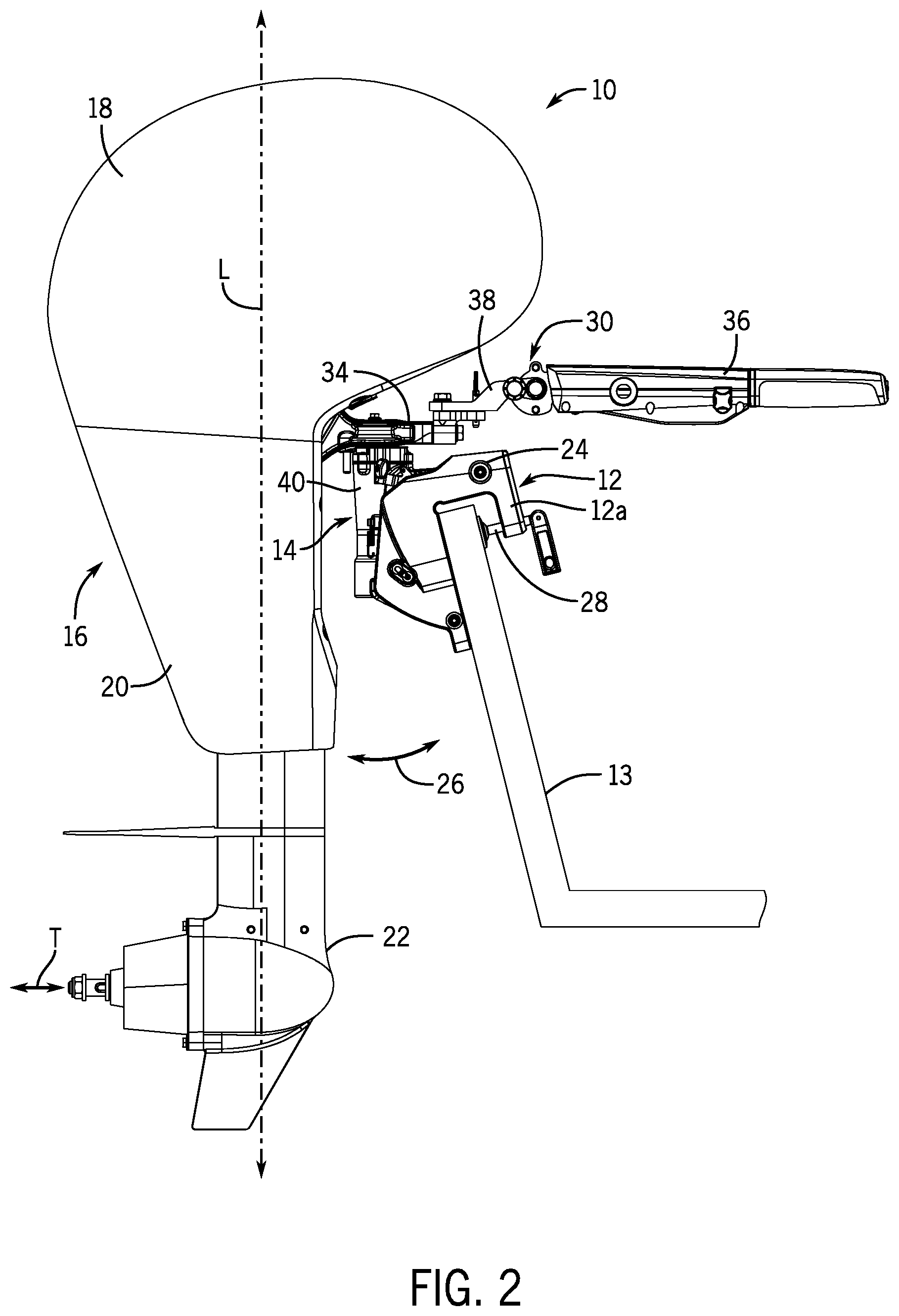 Patent US12377947 Figure 2 – Outboard motor that is removable from transom clamp bracket