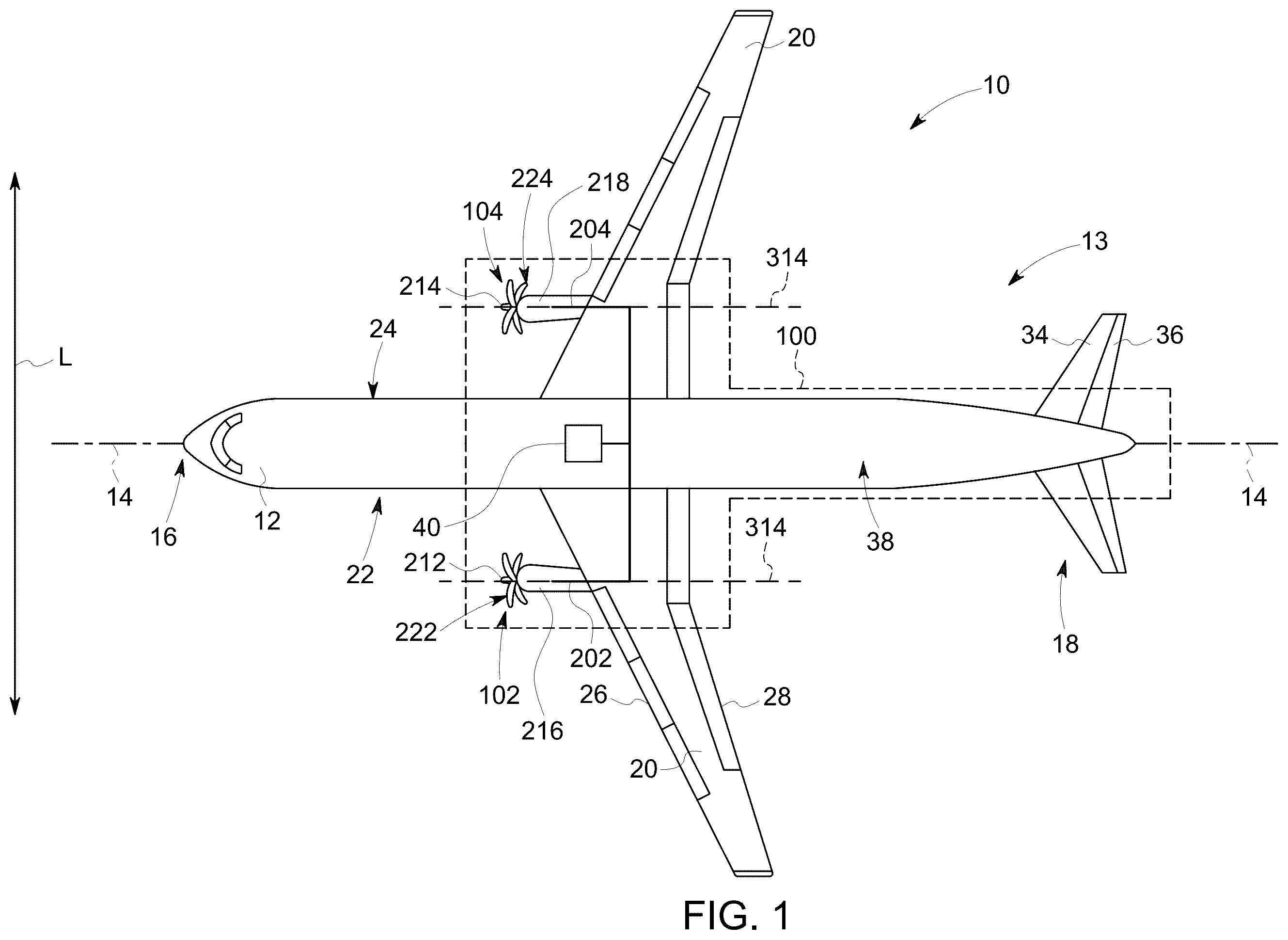 Patent US12377954 Figure 1 – Aircraft having an aircraft body including a feature