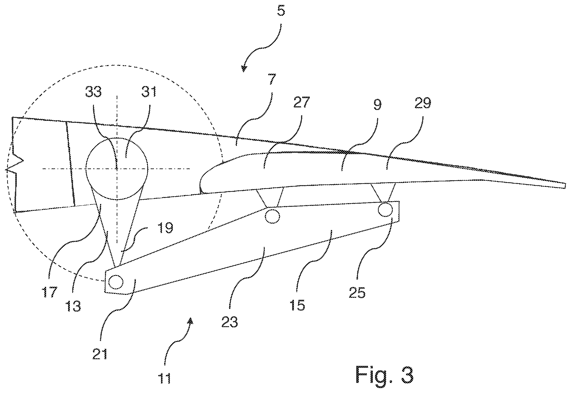 Patent US12377960 Figure 3 – Wing assembly comprising a connecting assembly with a first and a second connecting element, wing, and aircraft