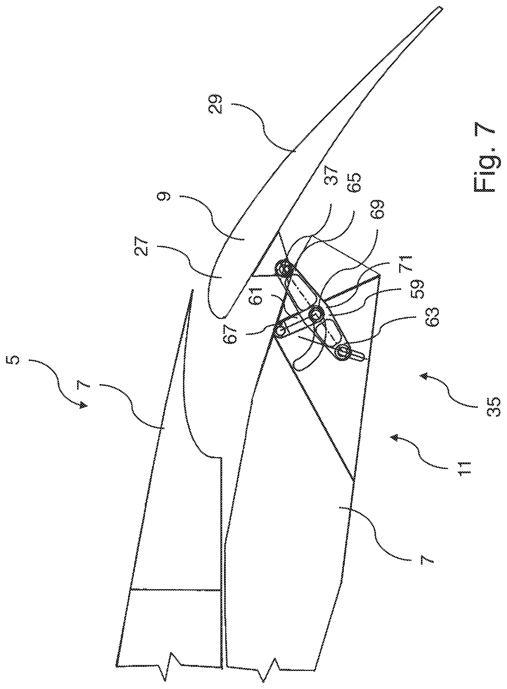Patent US12377960 Figure 7 – Wing assembly comprising a connecting assembly with a first and a second connecting element, wing, and aircraft