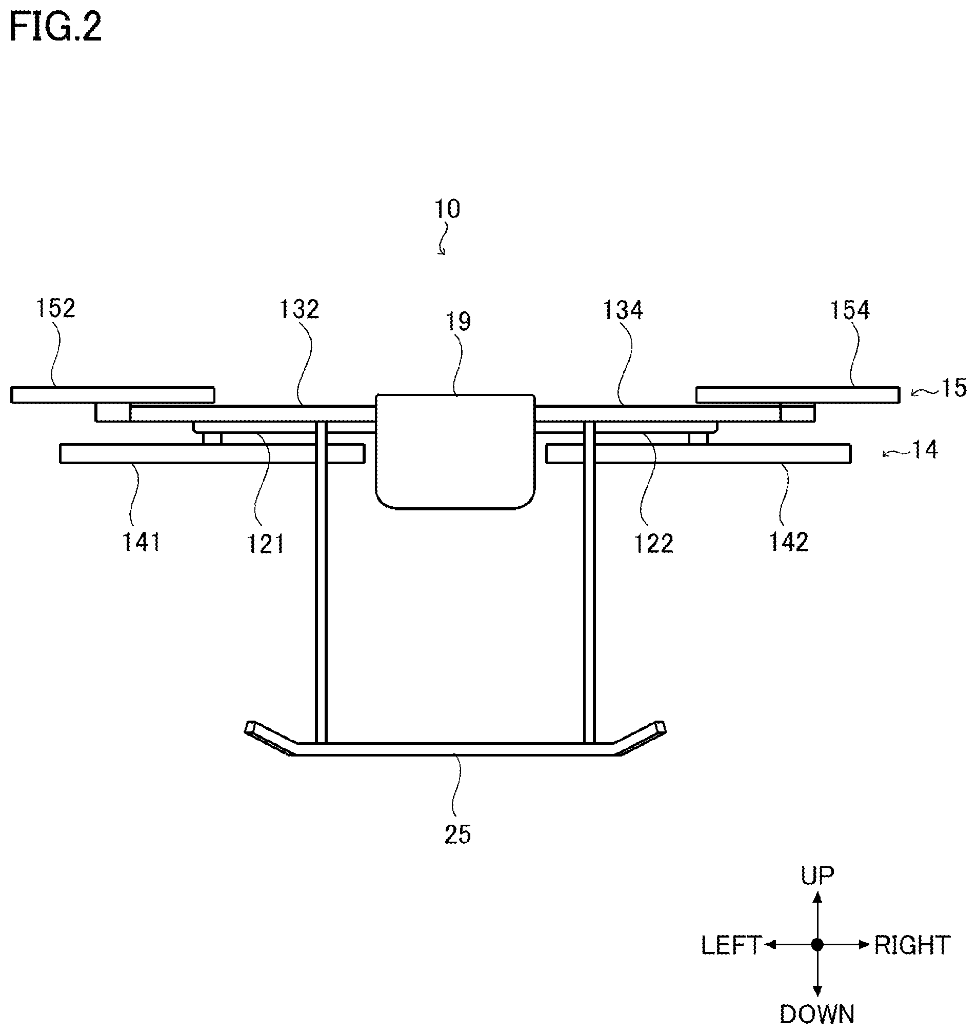 Patent US12377970 Figure 2 – Flight device with first main rotor and second main rotor arranged below sub-rotor