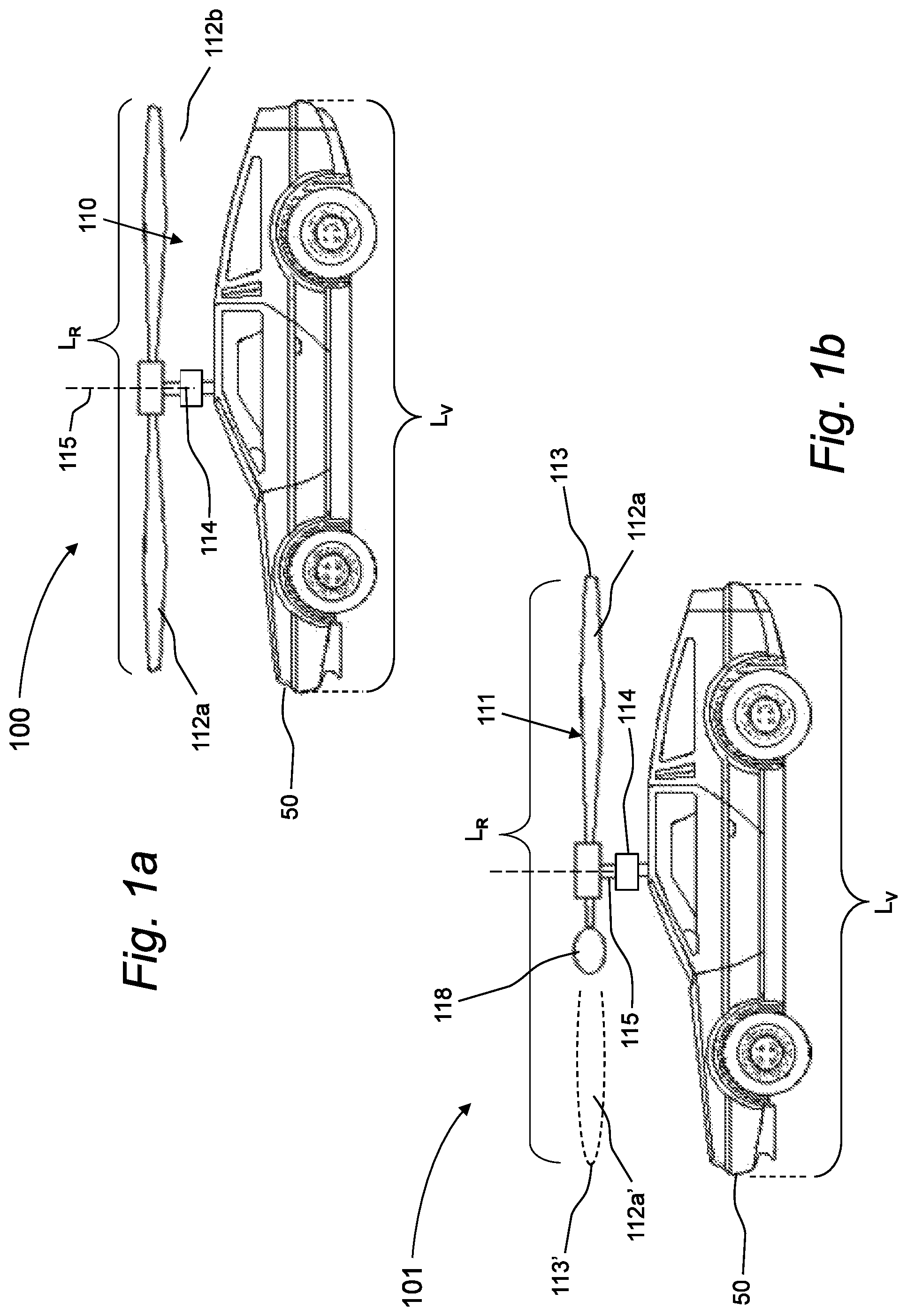 Patent US12377972 Figure 1 – Vehicle having multiple configurations including road configuration and flying configuration based upon rotor position
