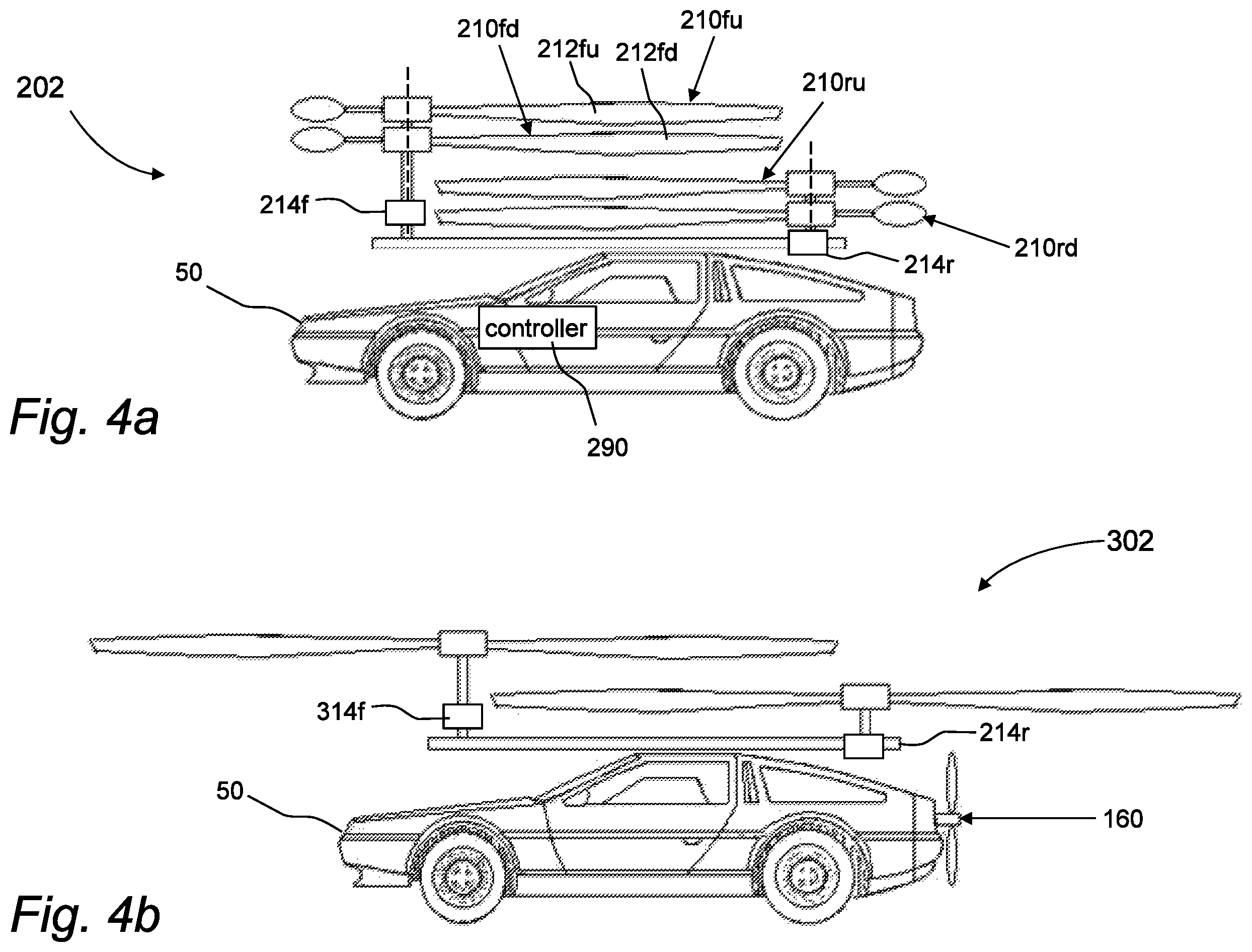 Patent US12377972 Figure 7 – Vehicle having multiple configurations including road configuration and flying configuration based upon rotor position