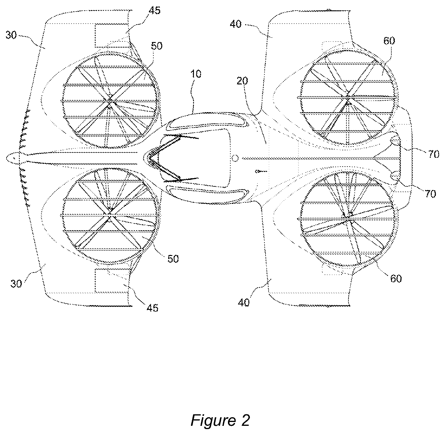 Patent US12377973 Figure 2 – Flight control of lift plus cruise quadcopter aircraft