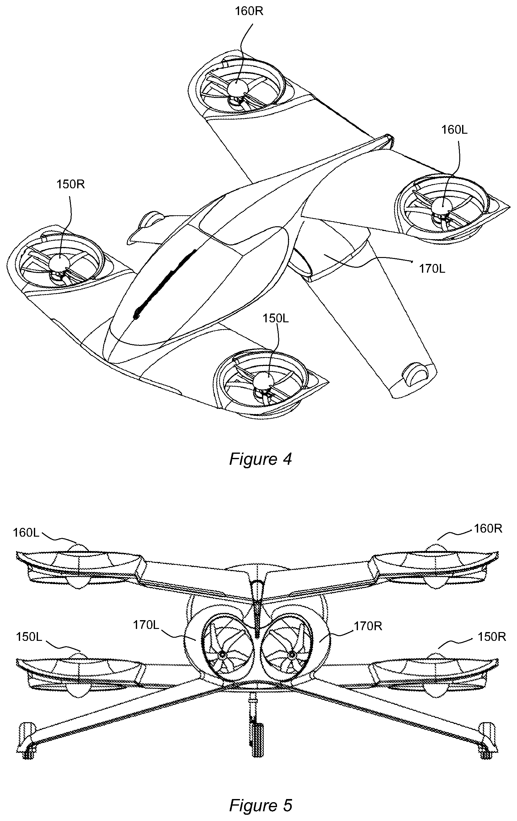 Patent US12377973 Figure 4 – Flight control of lift plus cruise quadcopter aircraft