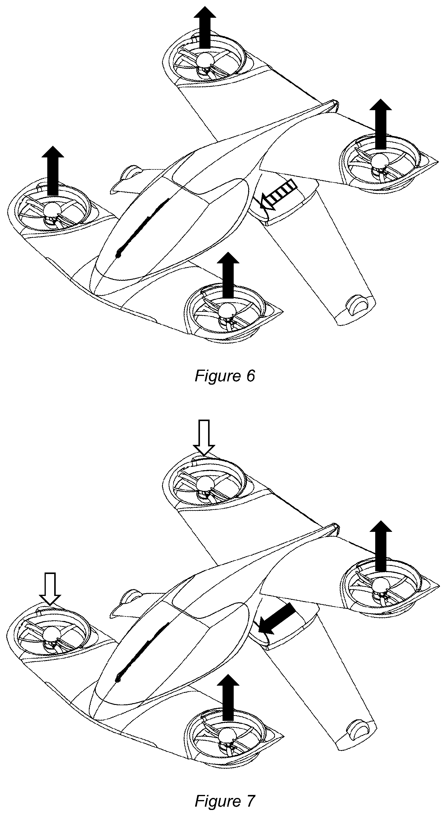 Patent US12377973 Figure 5 – Flight control of lift plus cruise quadcopter aircraft