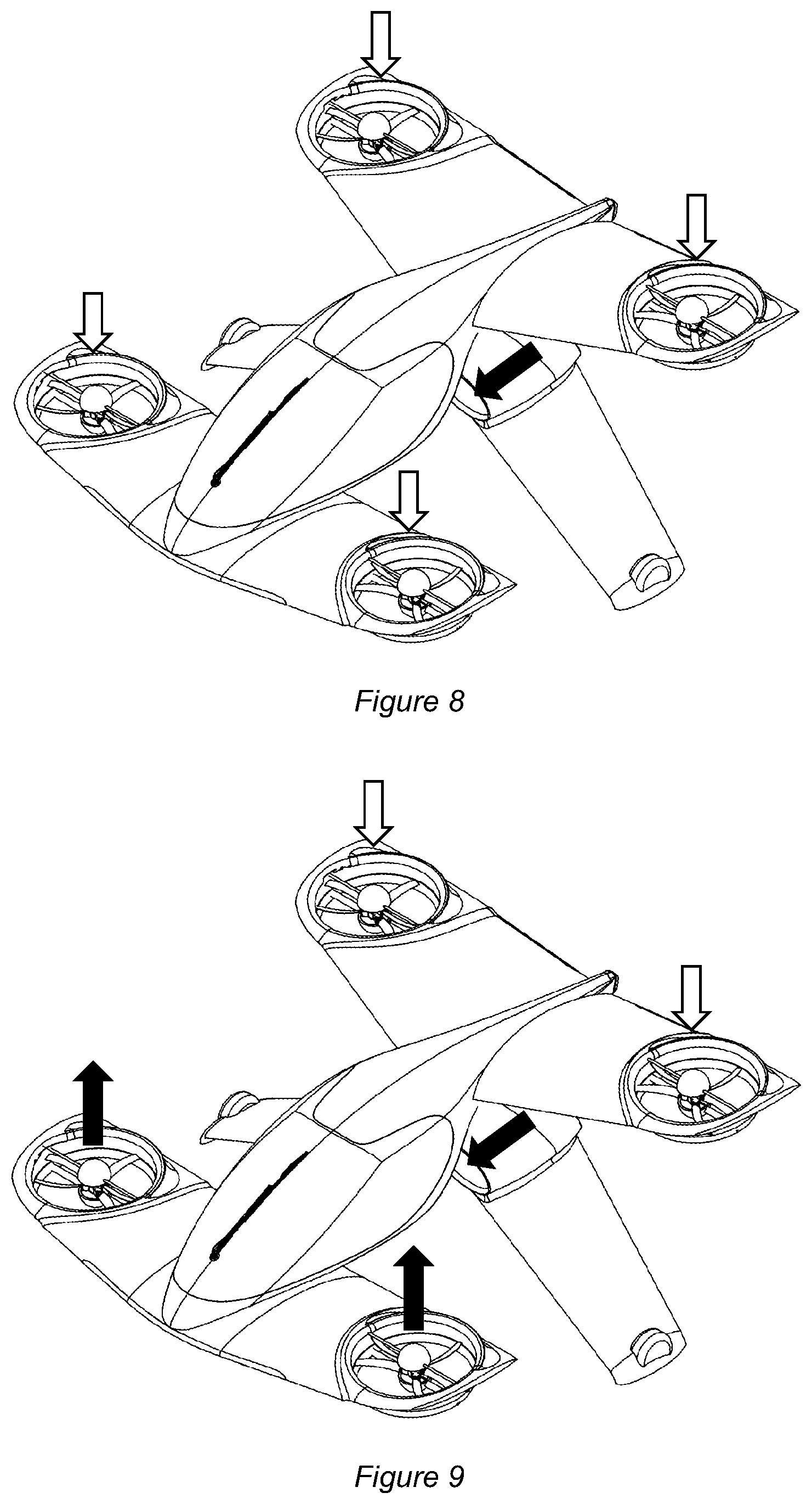 Patent US12377973 Figure 6 – Flight control of lift plus cruise quadcopter aircraft