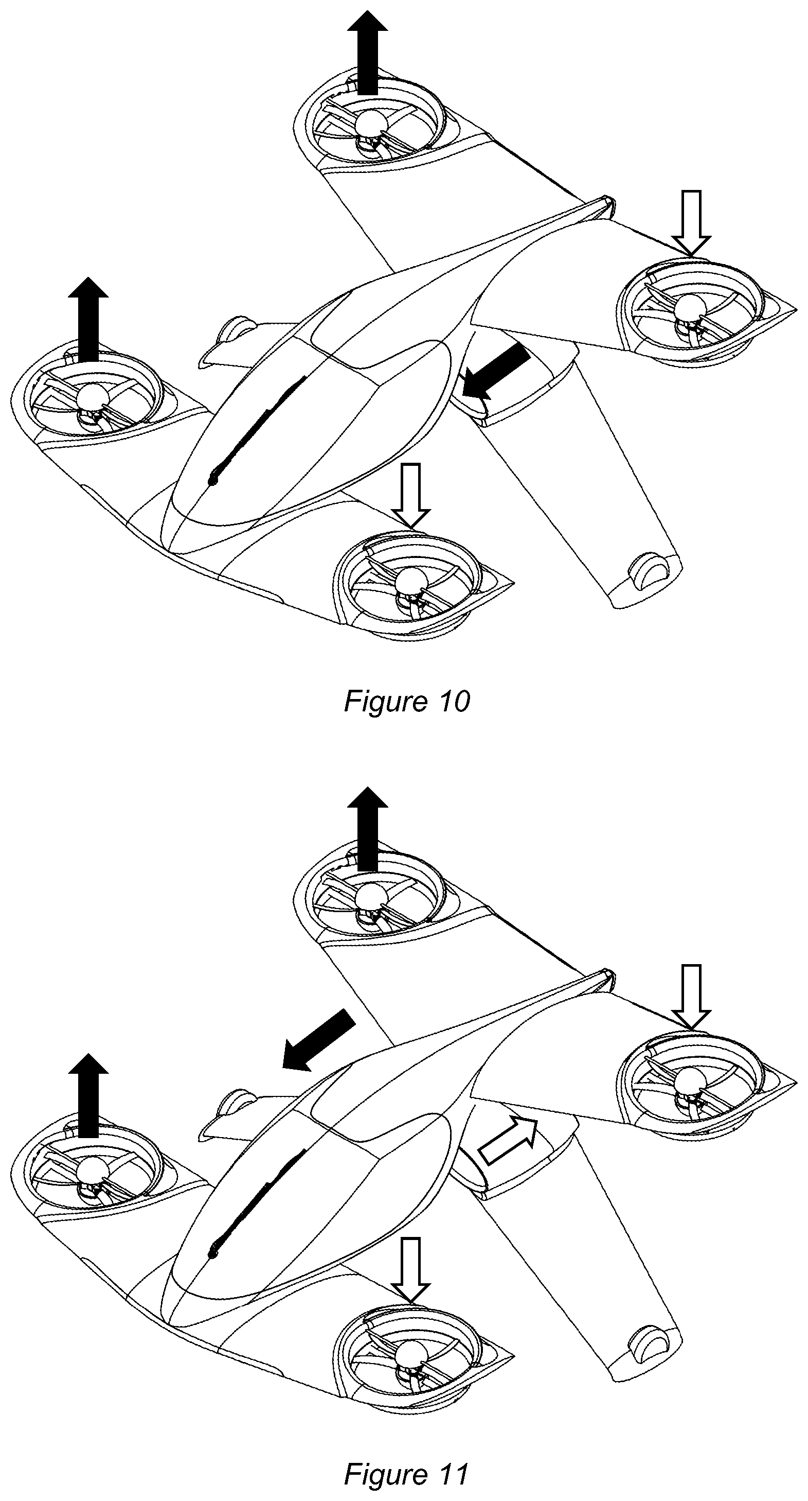 Patent US12377973 Figure 7 – Flight control of lift plus cruise quadcopter aircraft