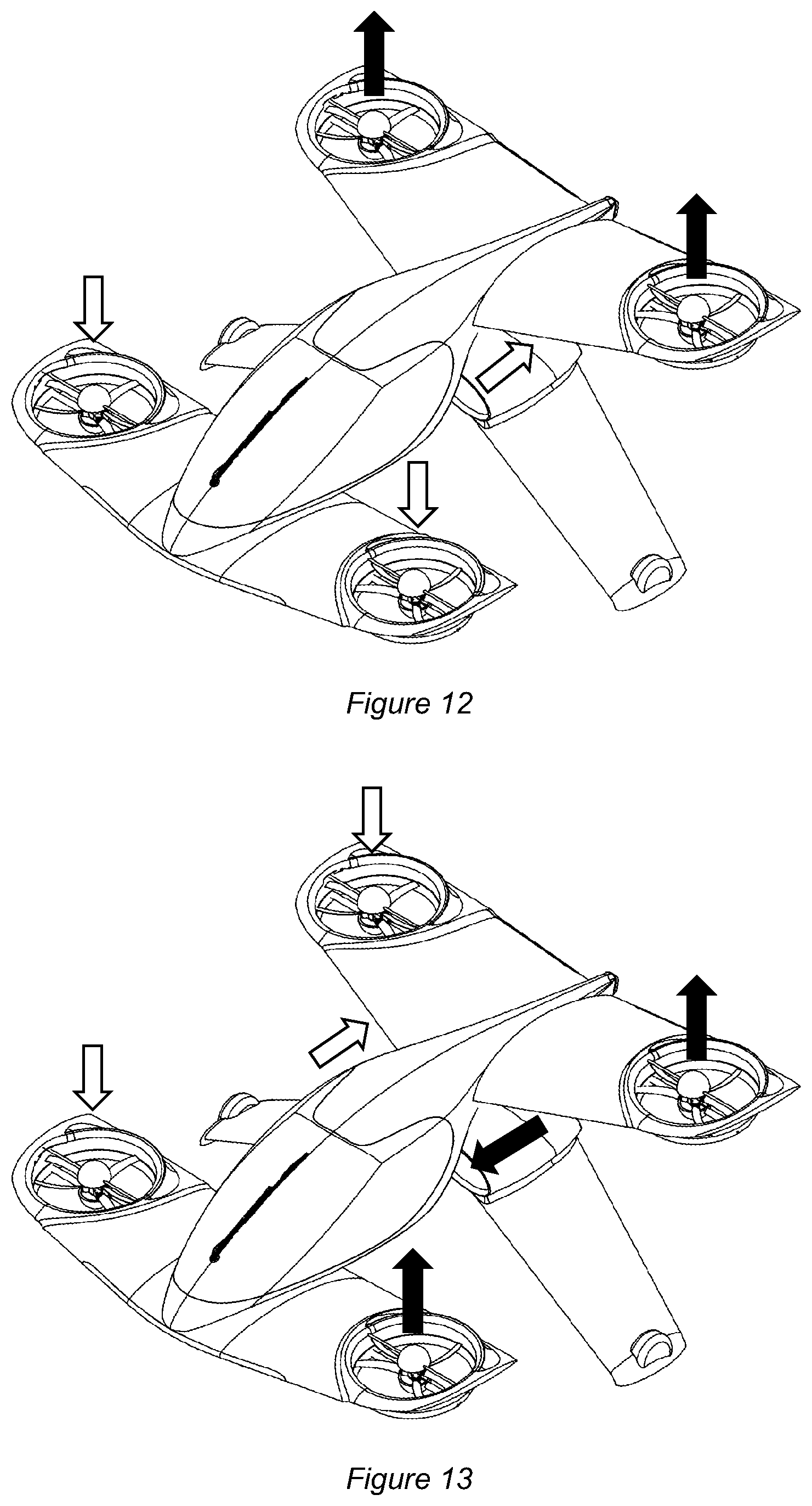 Patent US12377973 Figure 8 – Flight control of lift plus cruise quadcopter aircraft