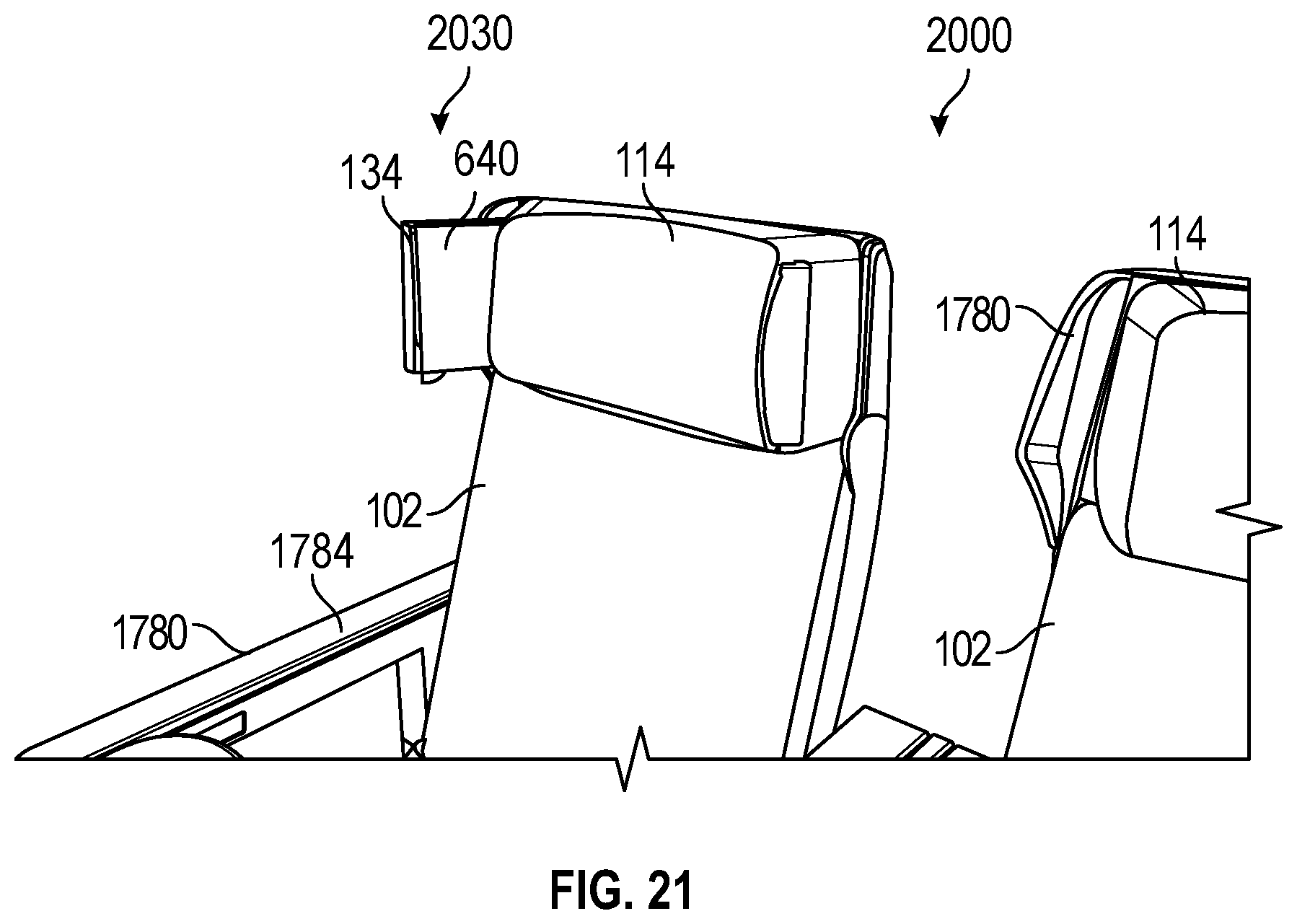 Patent US12377980 Figure 11 – Passenger seat headrest divider assembly