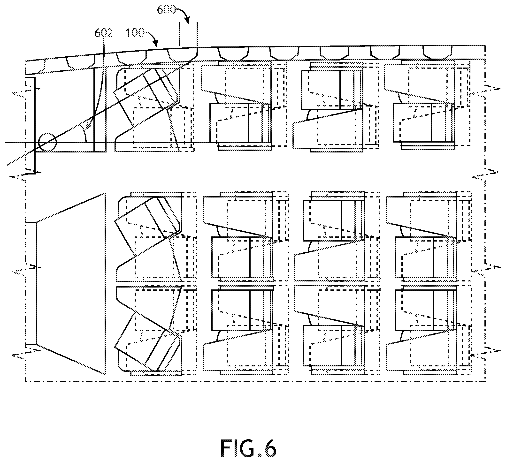 Patent US12377983 Figure 6 – Arrangements of lie flat seats with oblique front row