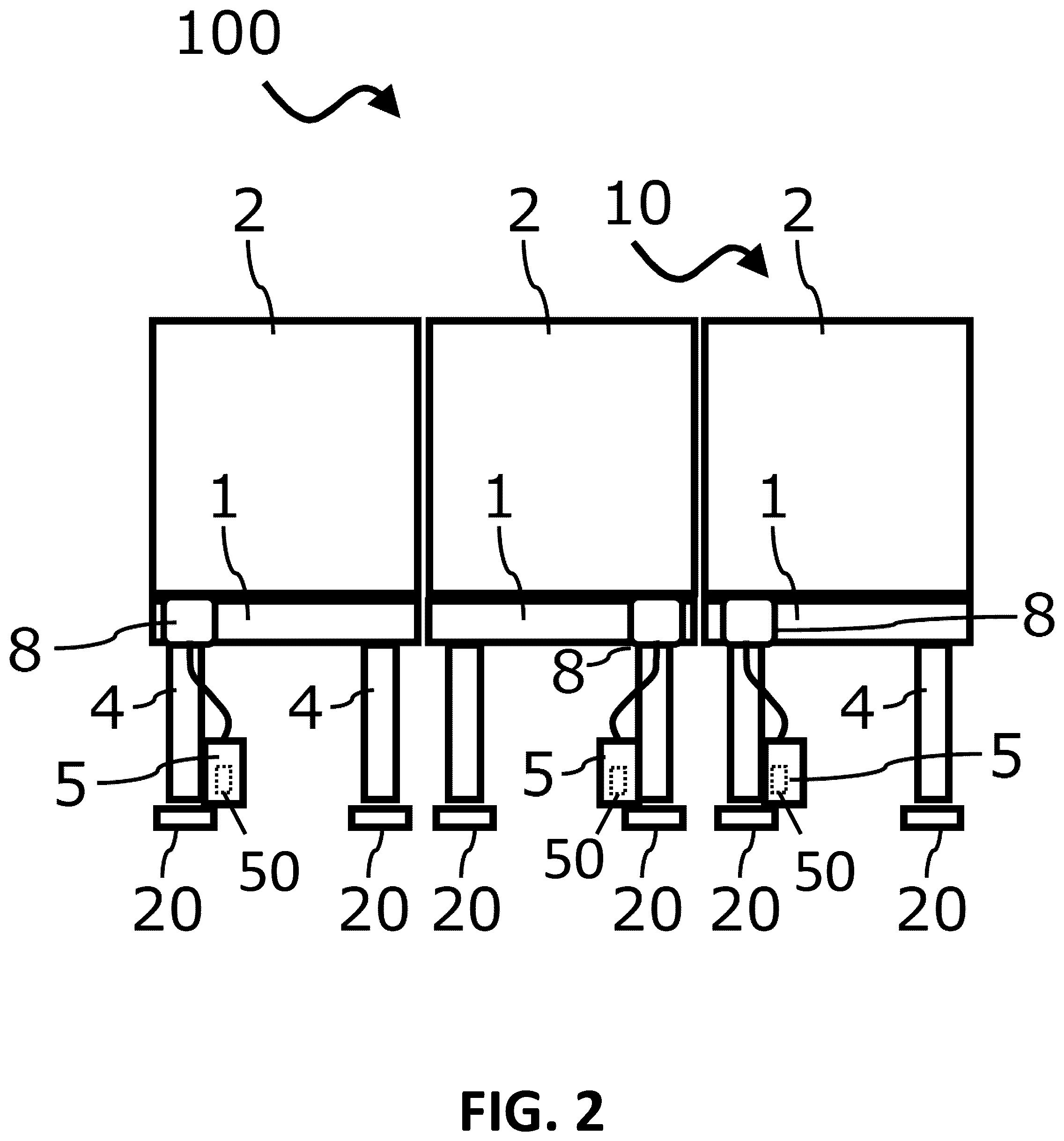 Patent US12377985 Figure 2 – Passenger seat arrangement with a modular energy supply, and passenger aircraft having such a seat arrangement
