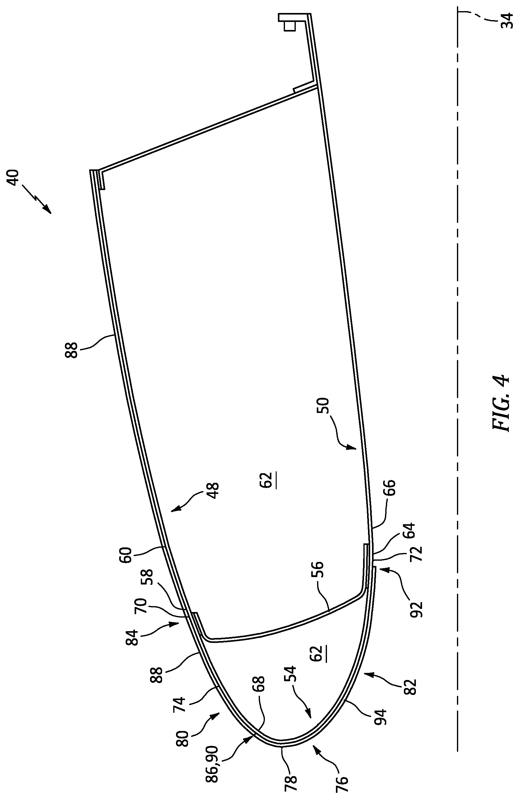 Patent US12377990 Figure 4 – Lip skin with hydrophobic and hydrophlic surfaces for an aircraft aerostructure
