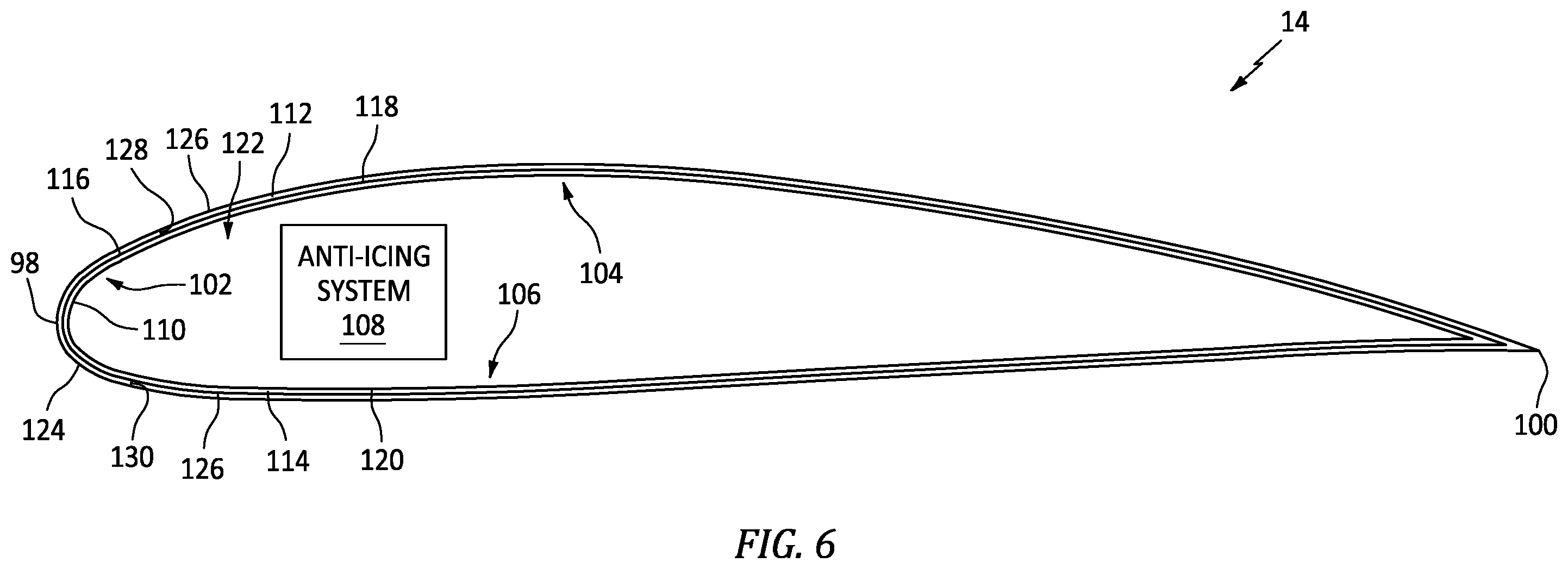 Patent US12377990 Figure 6 – Lip skin with hydrophobic and hydrophlic surfaces for an aircraft aerostructure