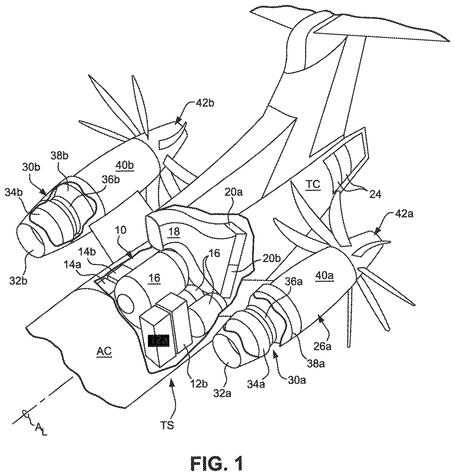 Patent US12377995 Figure 1 – Aircraft tail mounted fuel cell power train and thermal management systems