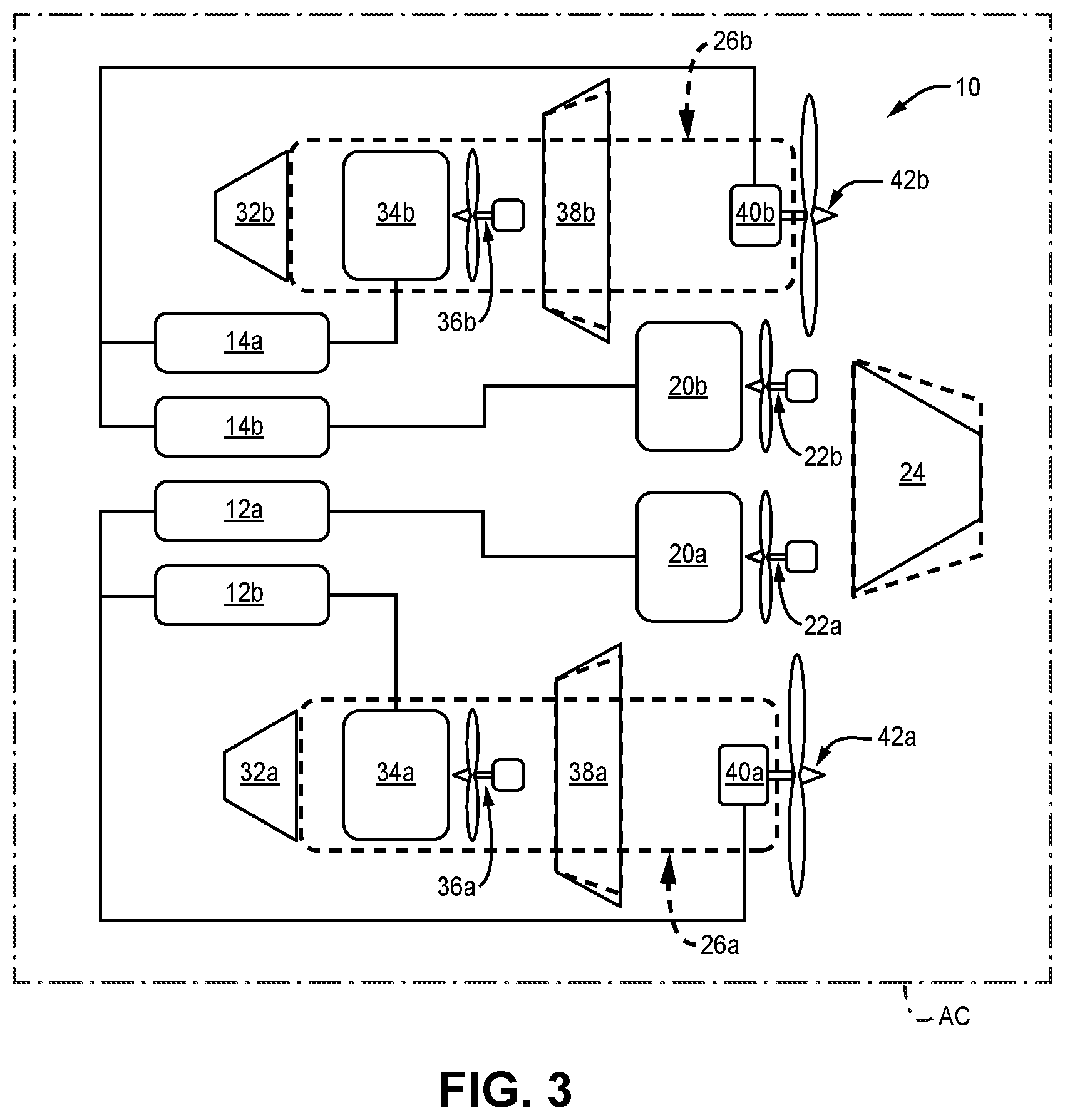 Patent US12377995 Figure 3 – Aircraft tail mounted fuel cell power train and thermal management systems