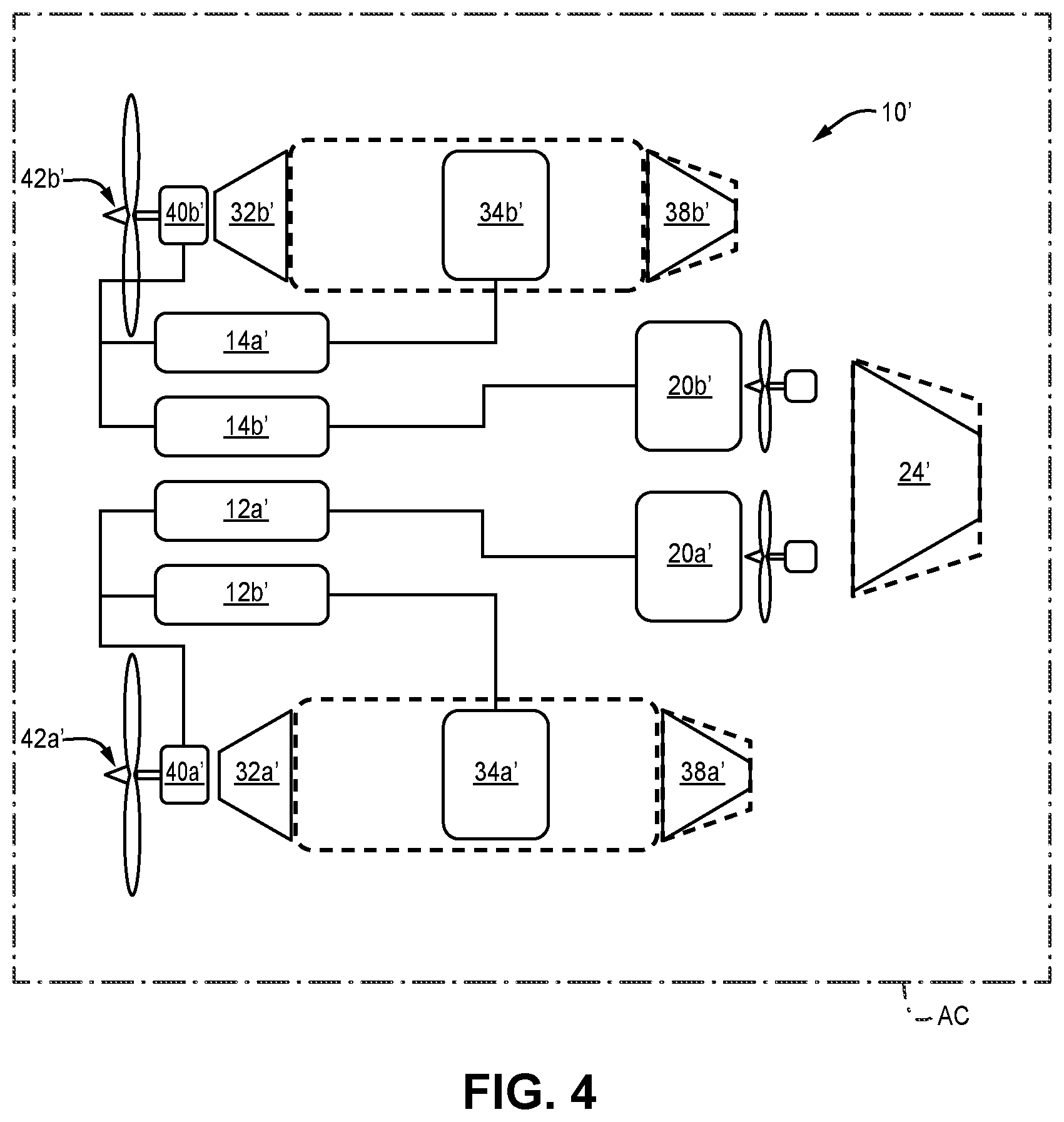 Patent US12377995 Figure 4 – Aircraft tail mounted fuel cell power train and thermal management systems