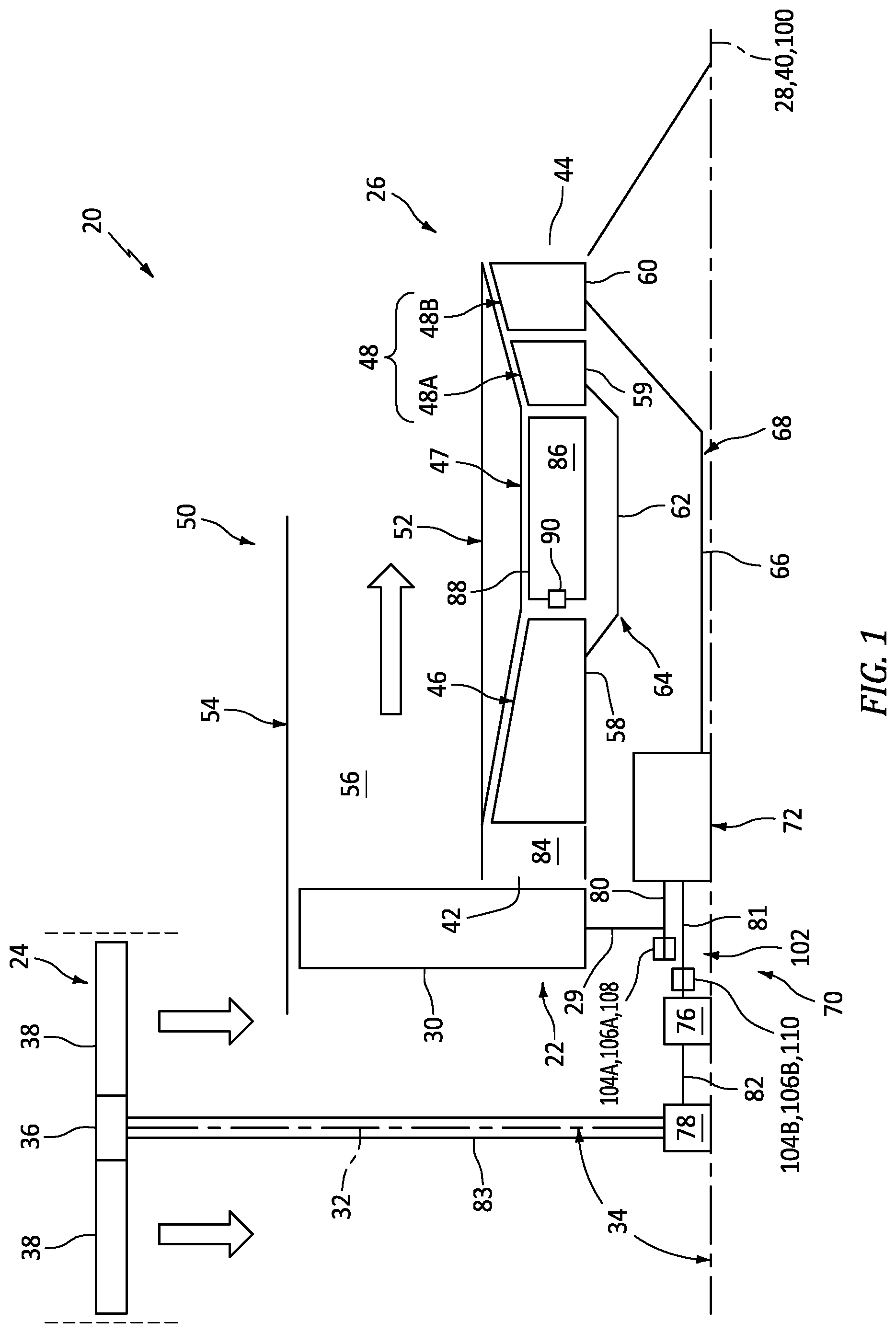 Patent US12378000 — Aircraft propulsion system geartrain — Figure 1