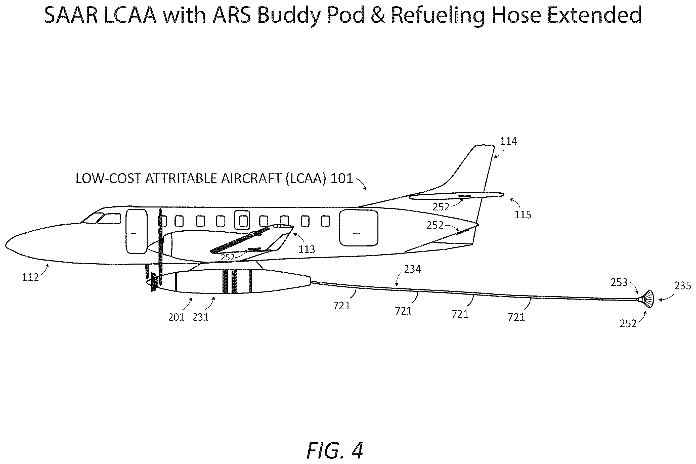 Patent US12378001 Figure 4 – Aircraft modification system for providing flight performance capabilities and selectively stabilized aerial refueling (AR) presentations