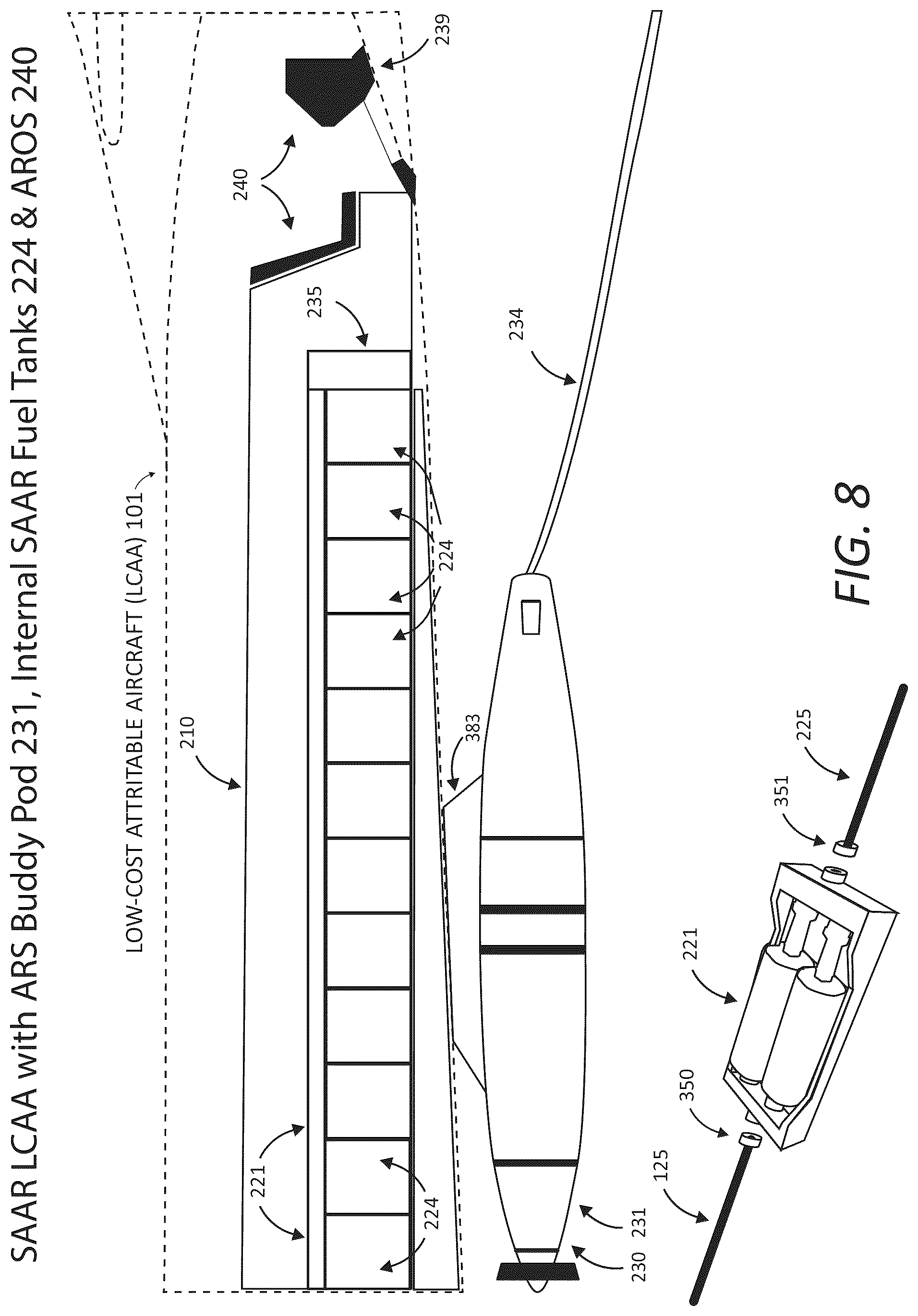Patent US12378001 Figure 8 – Aircraft modification system for providing flight performance capabilities and selectively stabilized aerial refueling (AR) presentations