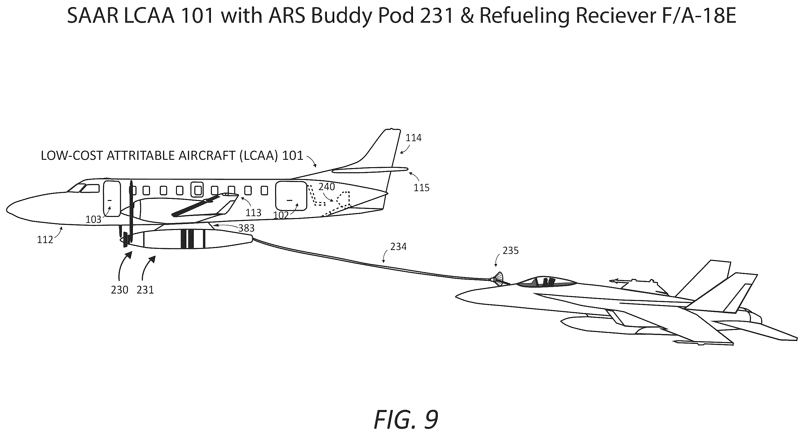 Patent US12378001 Figure 9 – Aircraft modification system for providing flight performance capabilities and selectively stabilized aerial refueling (AR) presentations