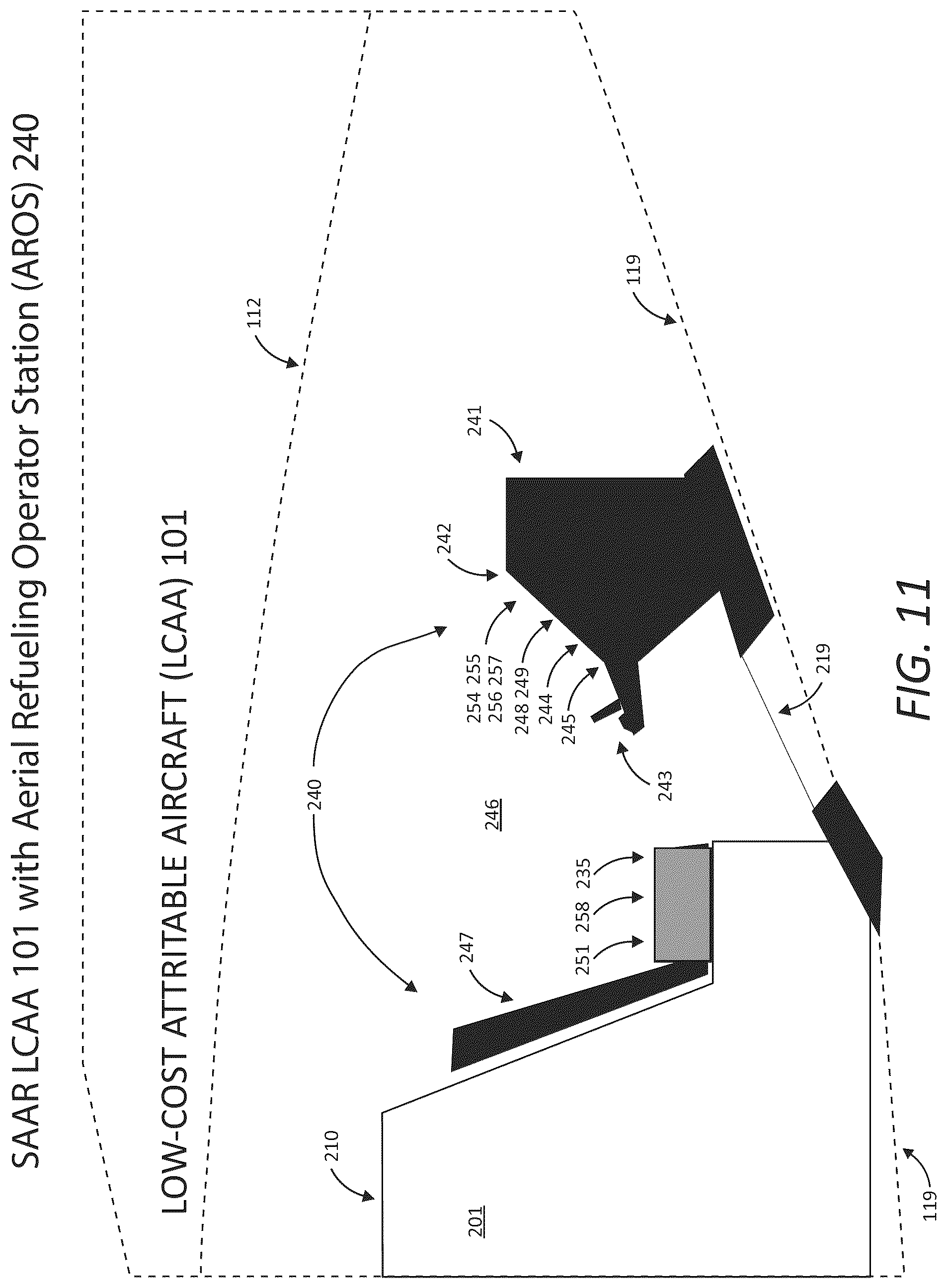 Patent US12378001 Figure 11 – Aircraft modification system for providing flight performance capabilities and selectively stabilized aerial refueling (AR) presentations