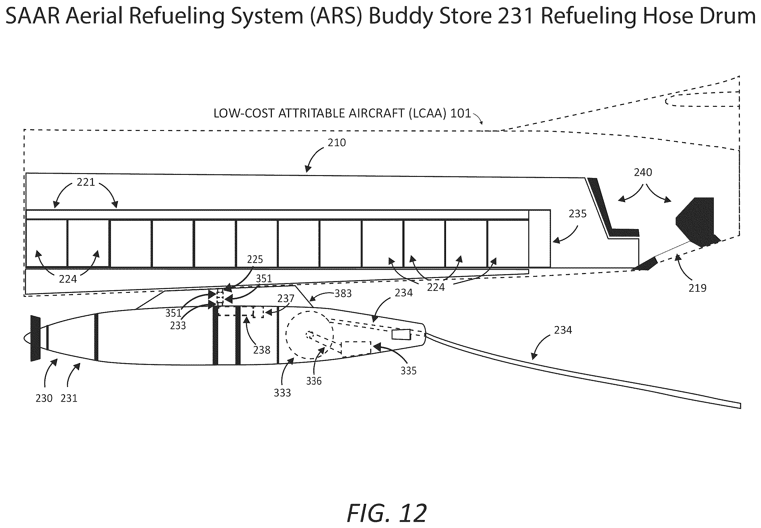 Patent US12378001 Figure 12 – Aircraft modification system for providing flight performance capabilities and selectively stabilized aerial refueling (AR) presentations