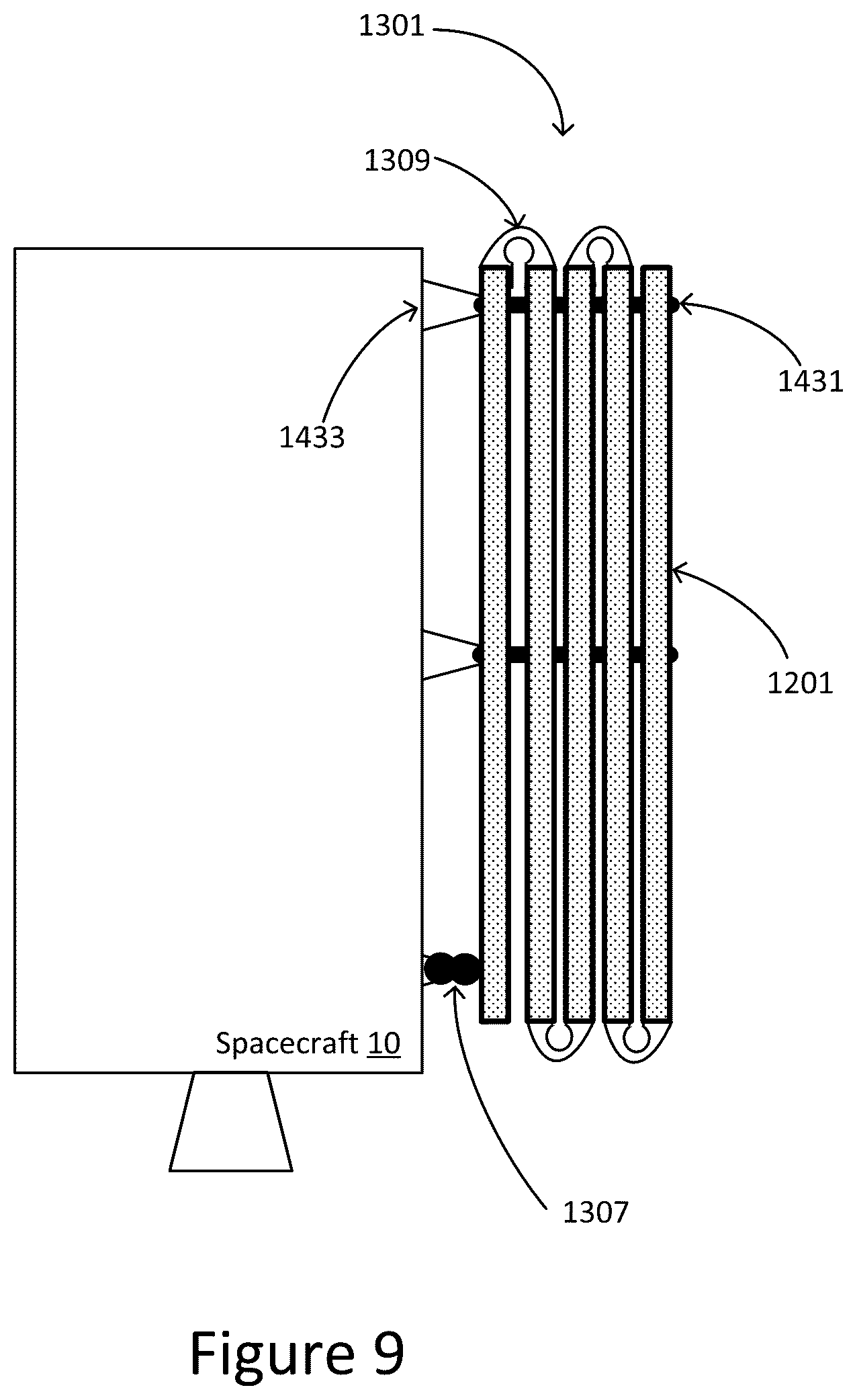 Patent US12378008 Figure 8 – Solar array spring elements for stacking spacecraft
