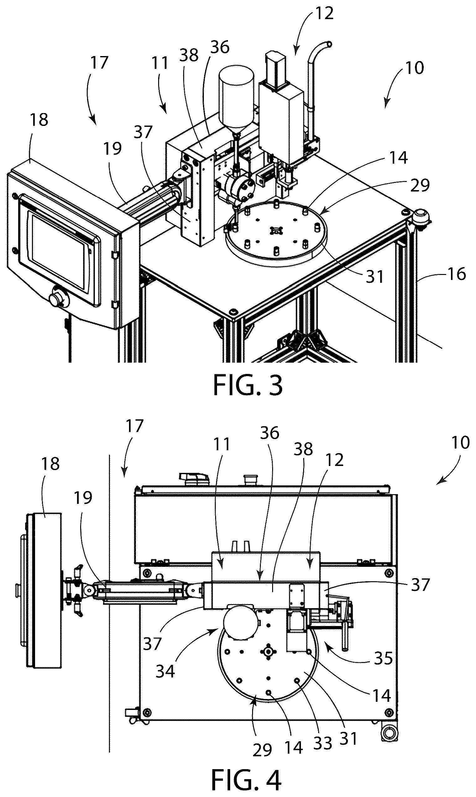 Patent US12378018 Figure 3 – Cartridge filler and capping machine for filling and capping cartridges with consumable fluids