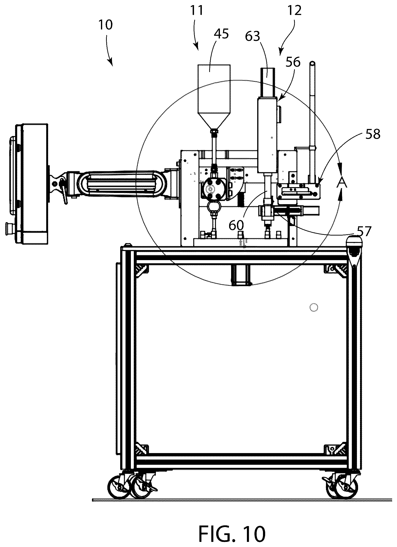 Patent US12378018 Figure 9 – Cartridge filler and capping machine for filling and capping cartridges with consumable fluids