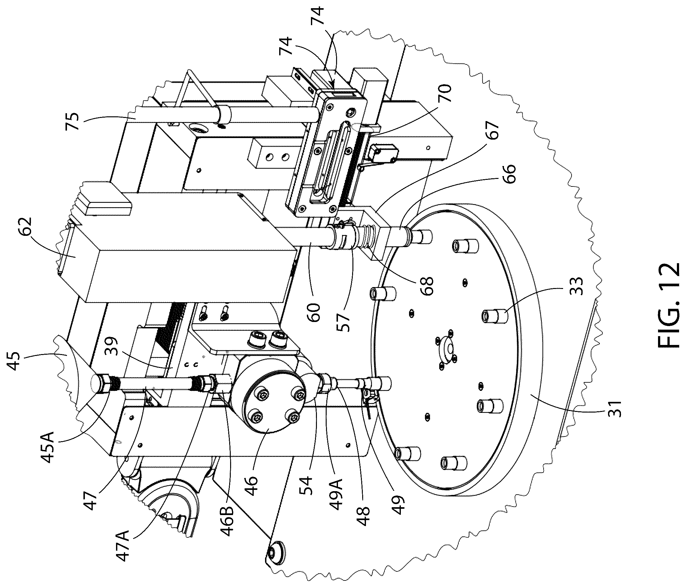 Patent US12378018 Figure 11 – Cartridge filler and capping machine for filling and capping cartridges with consumable fluids