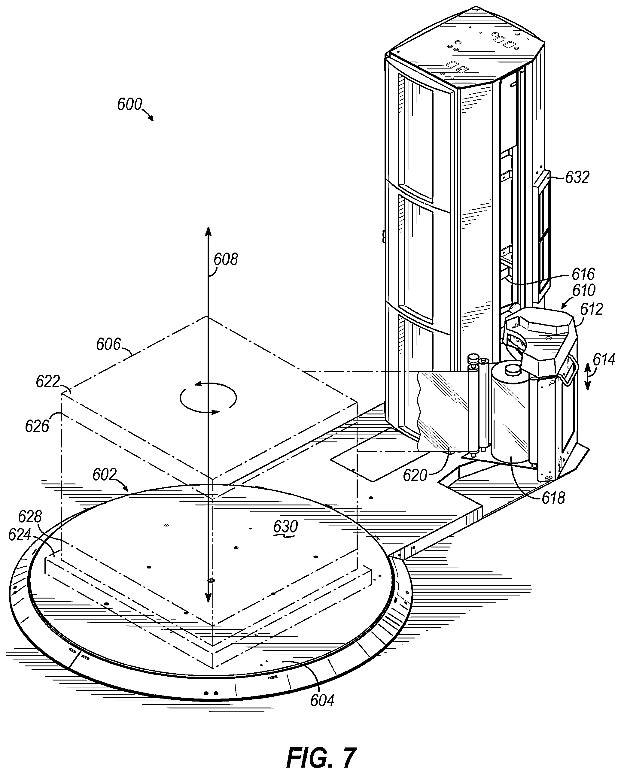 Patent US12378029 Figure 7 – Dynamic adjustment of wrap force parameter responsive to monitored wrap force and/or for film break reduction