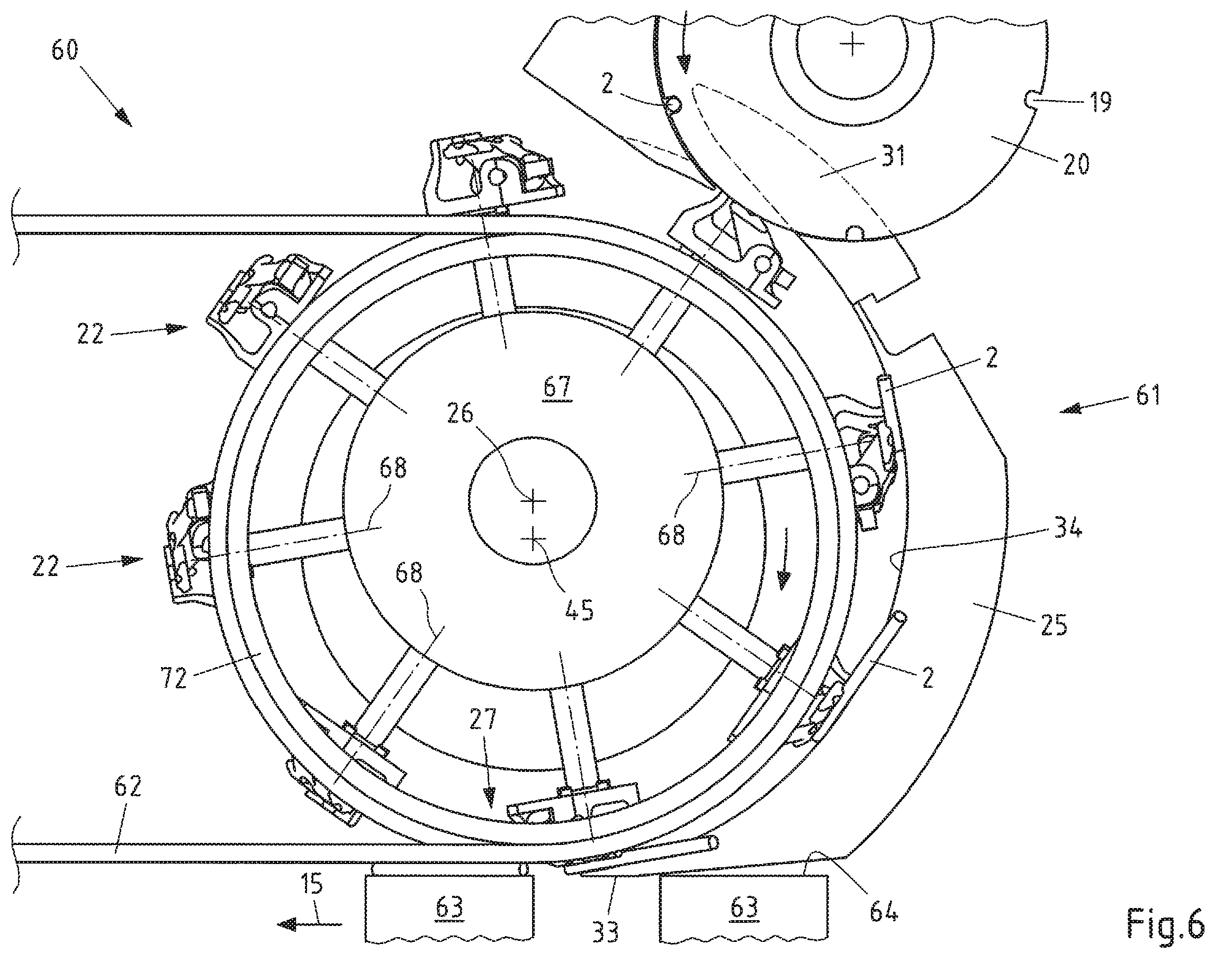Patent US12378030 Figure 6 – Application device, application apparatus and method for applying additional elements to packages