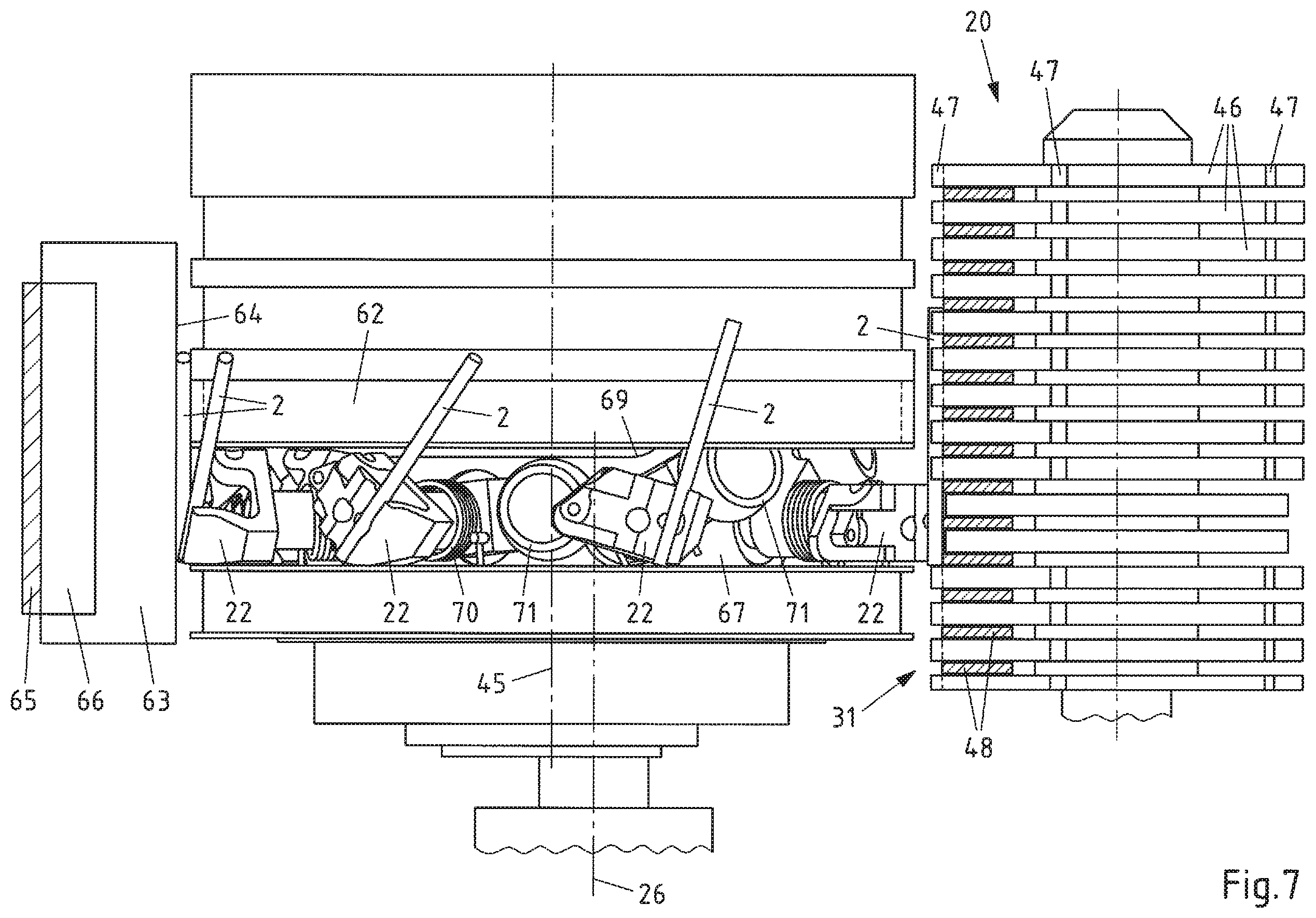 Patent US12378030 Figure 7 – Application device, application apparatus and method for applying additional elements to packages