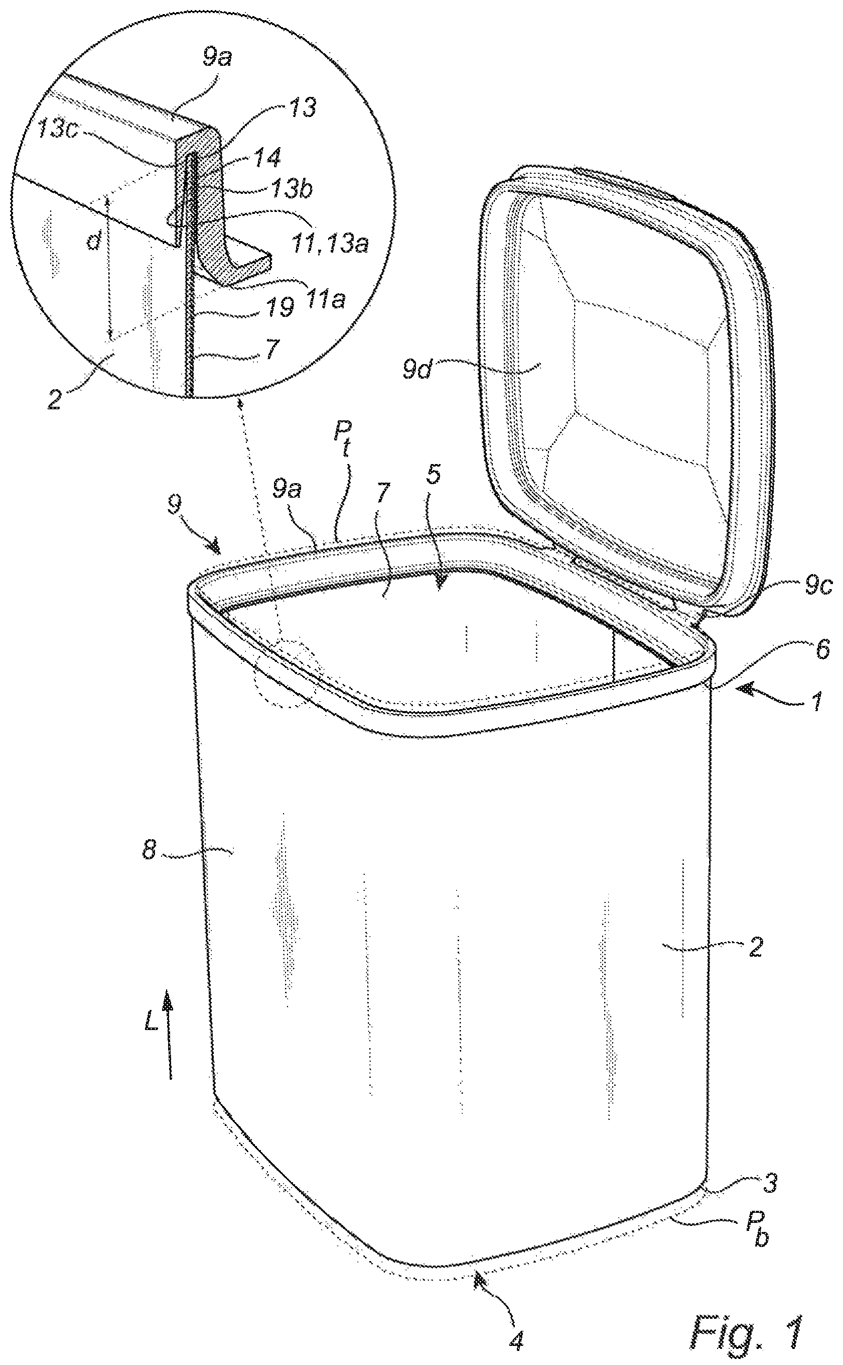 Patent US12378032 — Composite paperboard container with a rim comprising fibers, and a method for producing such a container — Figure 1