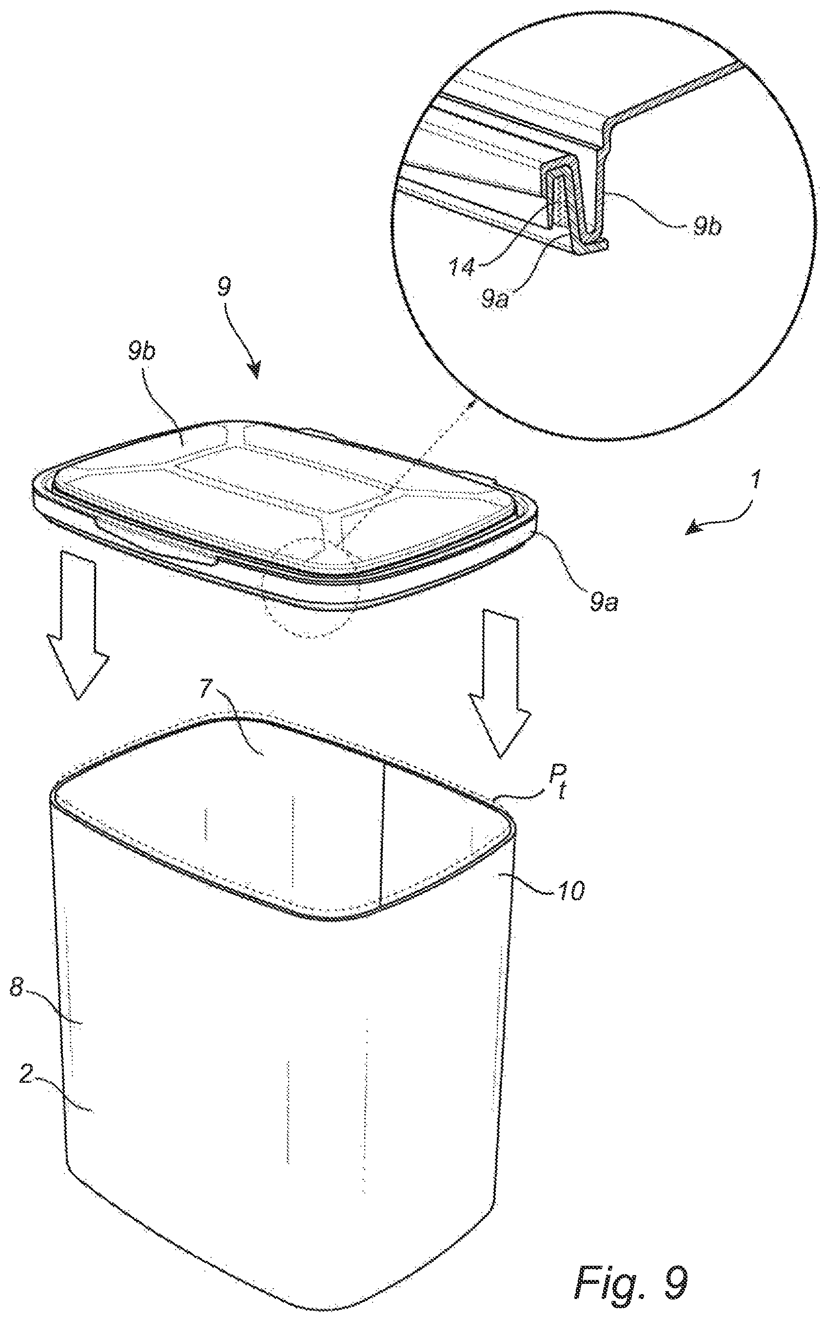 Patent US12378032 Figure 9 – Composite paperboard container with a rim comprising fibers, and a method for producing such a container